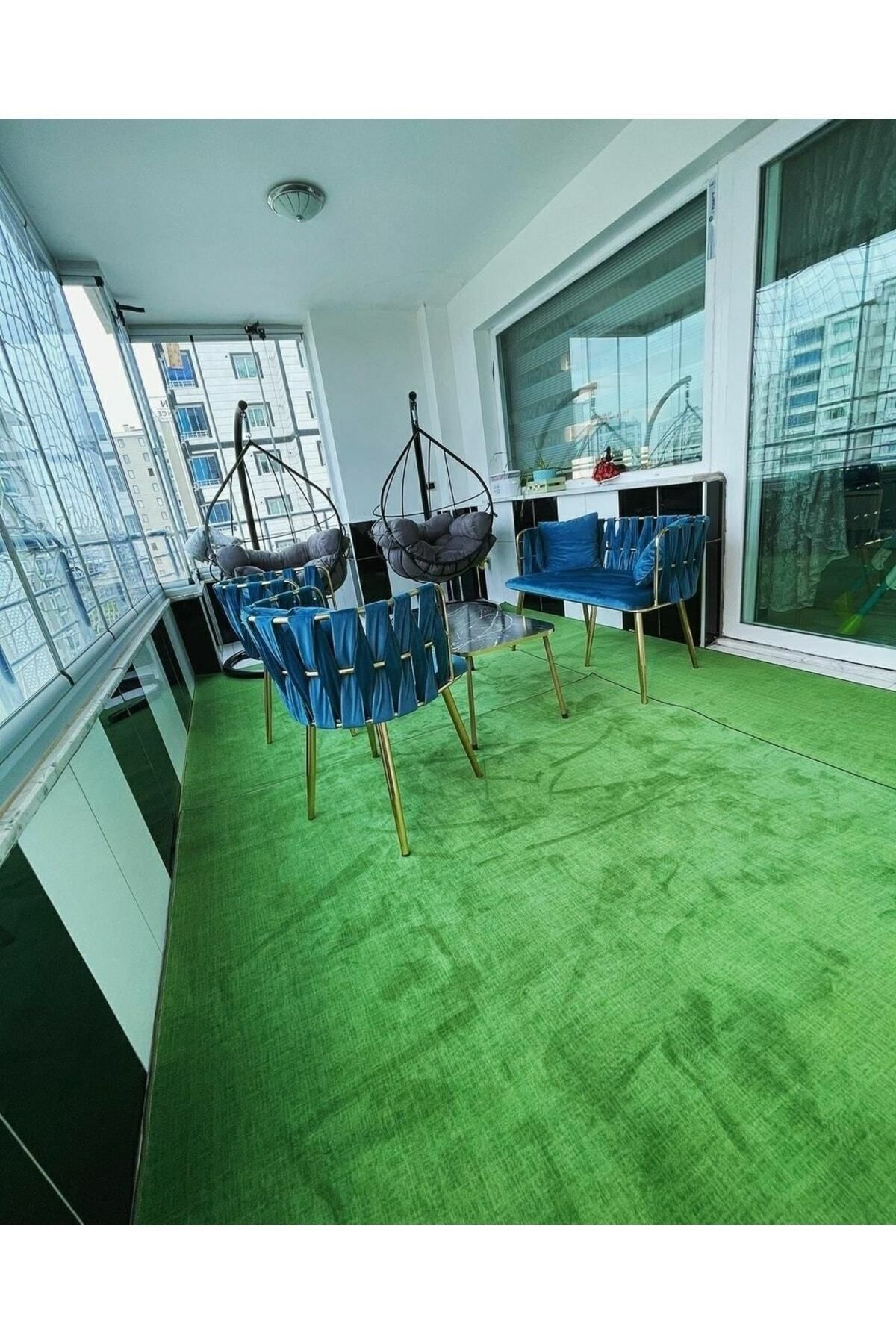 Yağmurser Nesrin Yeşil Balkon Için Jel Taban Çim Görünümlü Halı