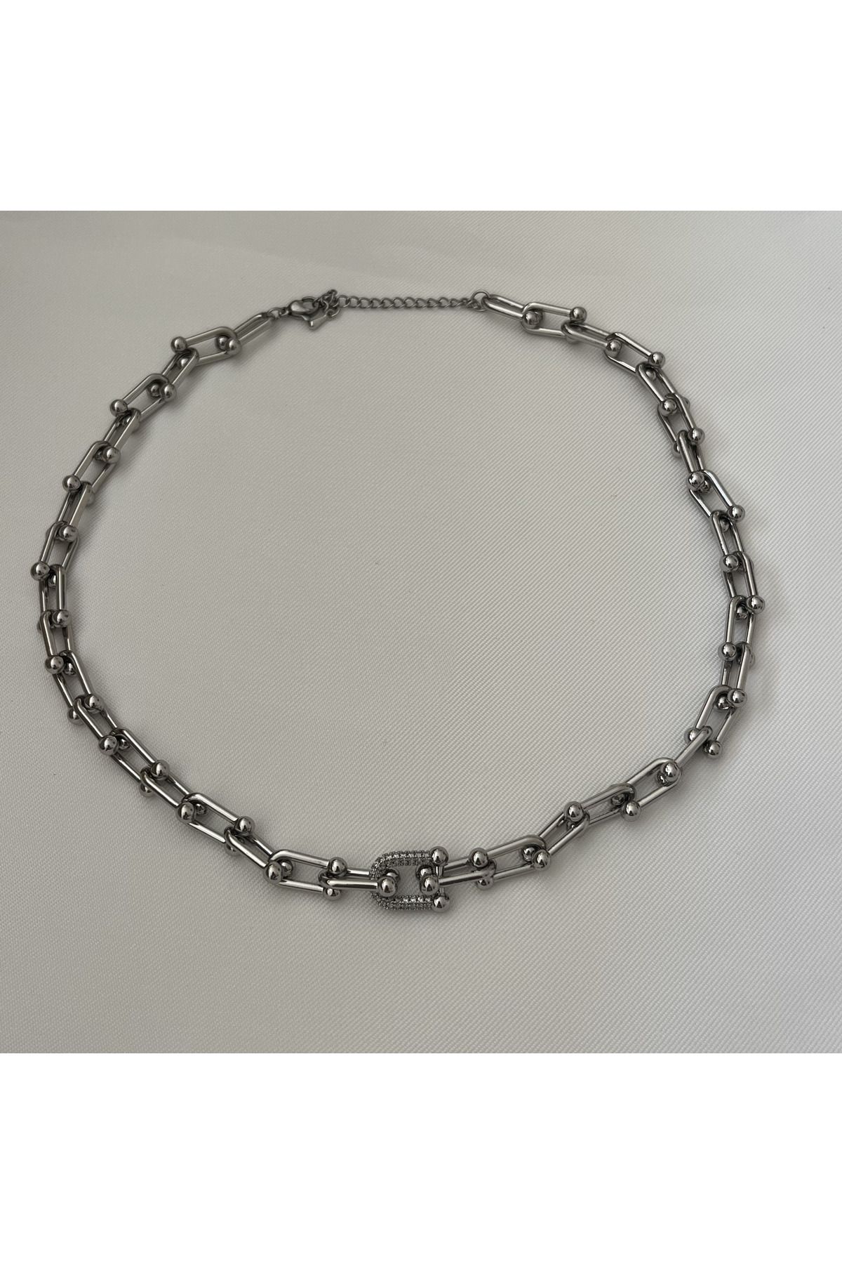 Bubu Accessories Kadın Gümüş(Silver) Renk İç İçe Geçmiş Çoklu Zincir Çelik Kolye