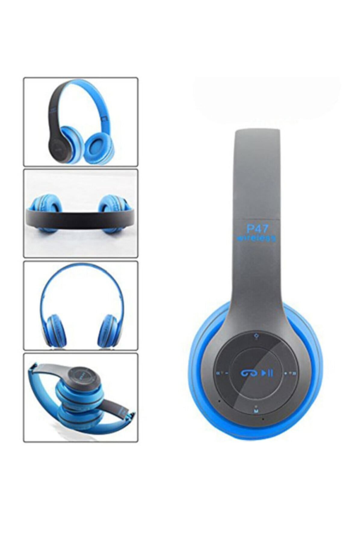 Genel Markalar Bluetooth 5.0 Wireless Mavi Fm Stero Radyo Mp3 Player P47 Kulaklık