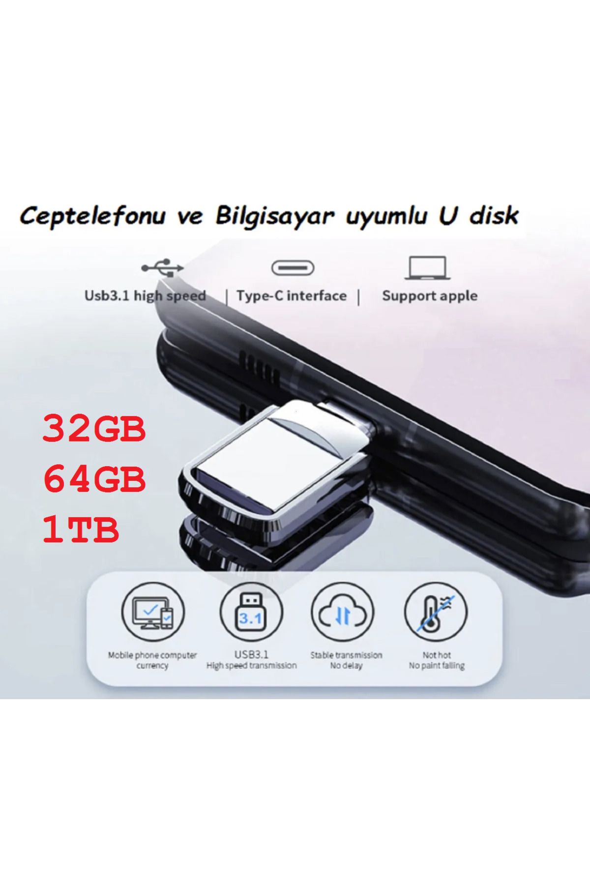Şıktek 32GB-64GB-1TB Type-C Flash Bellek 3.0 USB Bellek Mini Metal Dual Otg Hem Telefona Hem Bilgisayara