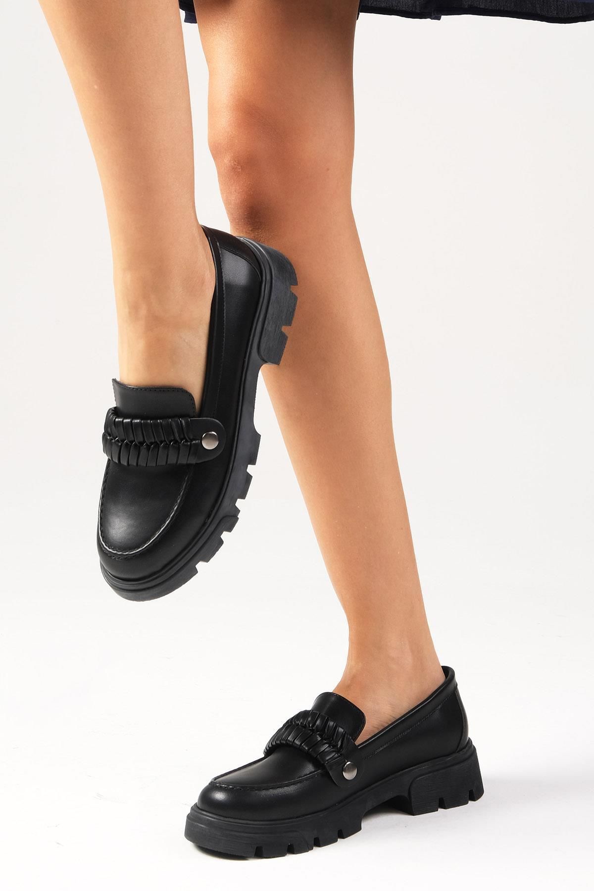 Mio Gusto Judi Siyah Renk Kalın Tabanlı Kadın Loafer Ayakkabı