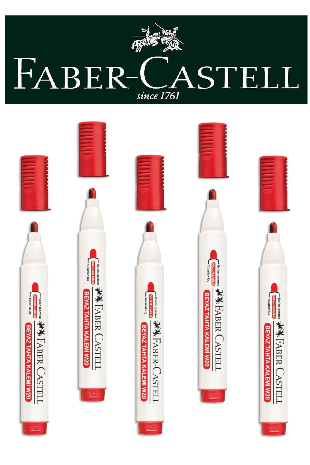 Faber Castell Doldurulabilir Beyaz Tahta Kalemi 5'li Kırmızı