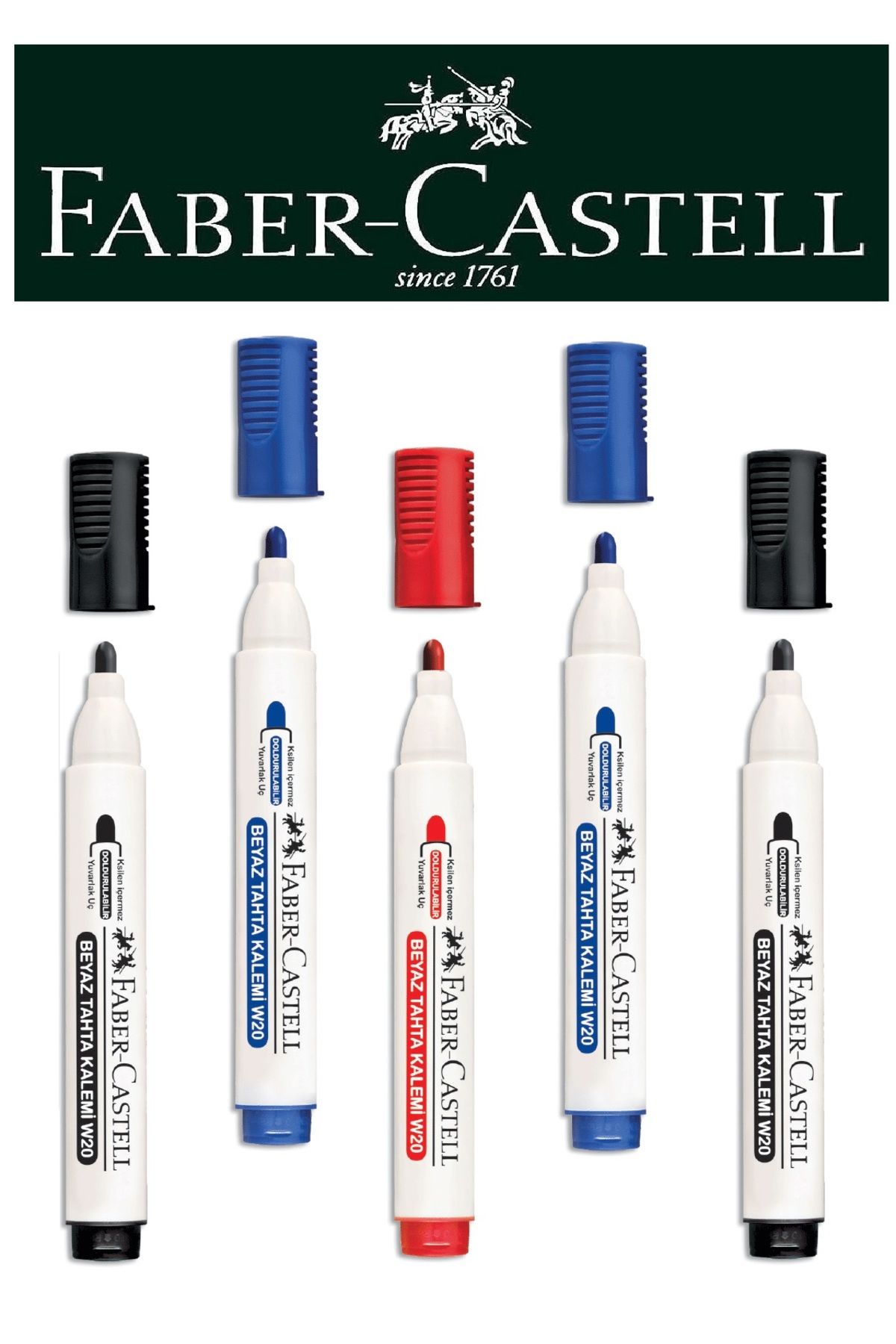 Faber Castell Doldurulabilir Beyaz Tahta Kalemi 5'li Karışık Set