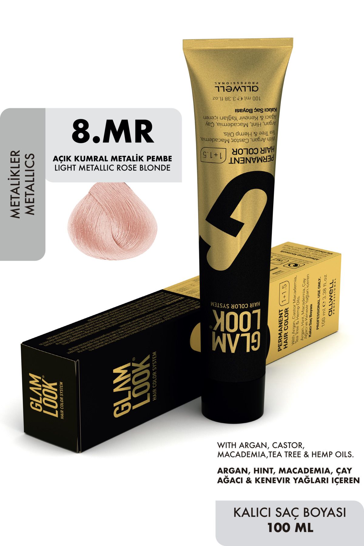 glam look Haır Color Lıght Metallıc Rose Blonde/açık Kumral Metalik Renk 8.mr 100 Ml