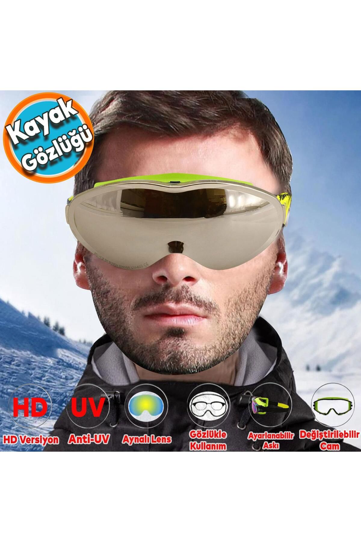 NZB Kayak Gözlüğü Değiştirebilir Camlı Antifog Güneş Kar Koruyucu Gözlük Gümüş Snowboard Glasses Gözlük