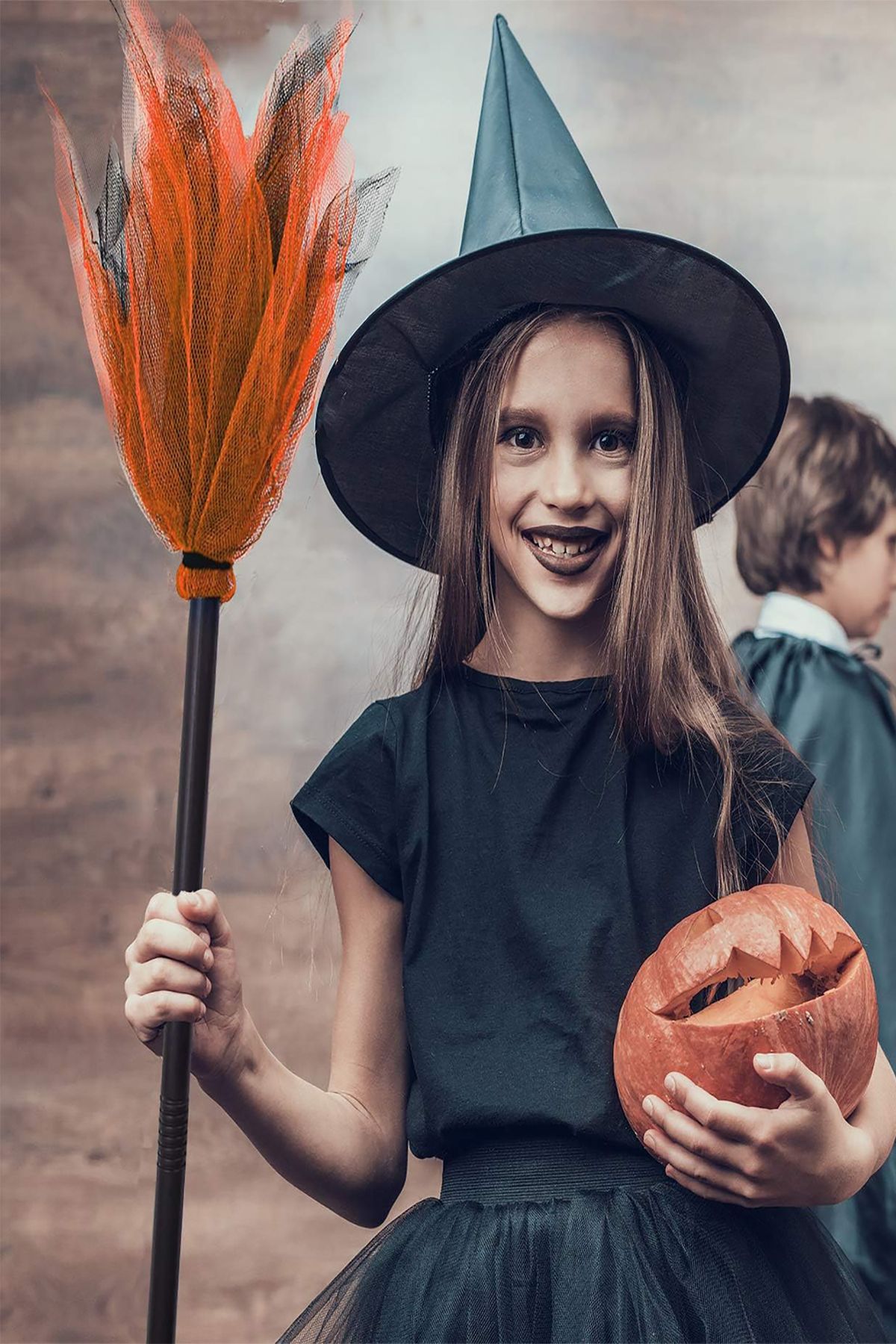 Halloween Cadı Şapkası Süpürge, Siyah Pelerin Parti Seti, Cadılar Bayramı Kostüm Aksesuar Set_2