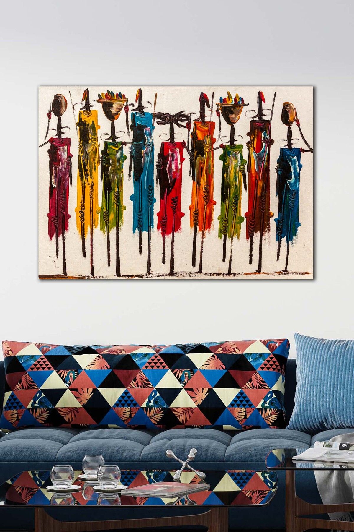 Blok Design Masai Mara Afrikalı Yağlıboya Insanlar Dekoratif Kanvas Duvar Tablosu