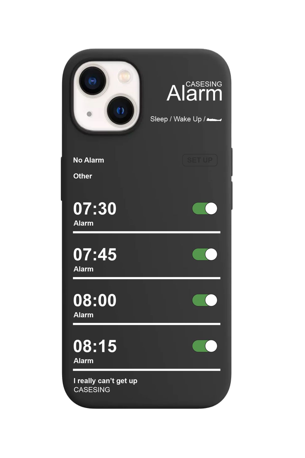casesing Iphone 13 Mini Siyah Lansman Alarm Tasarımlı İçi Süet Kaplı Kılıf