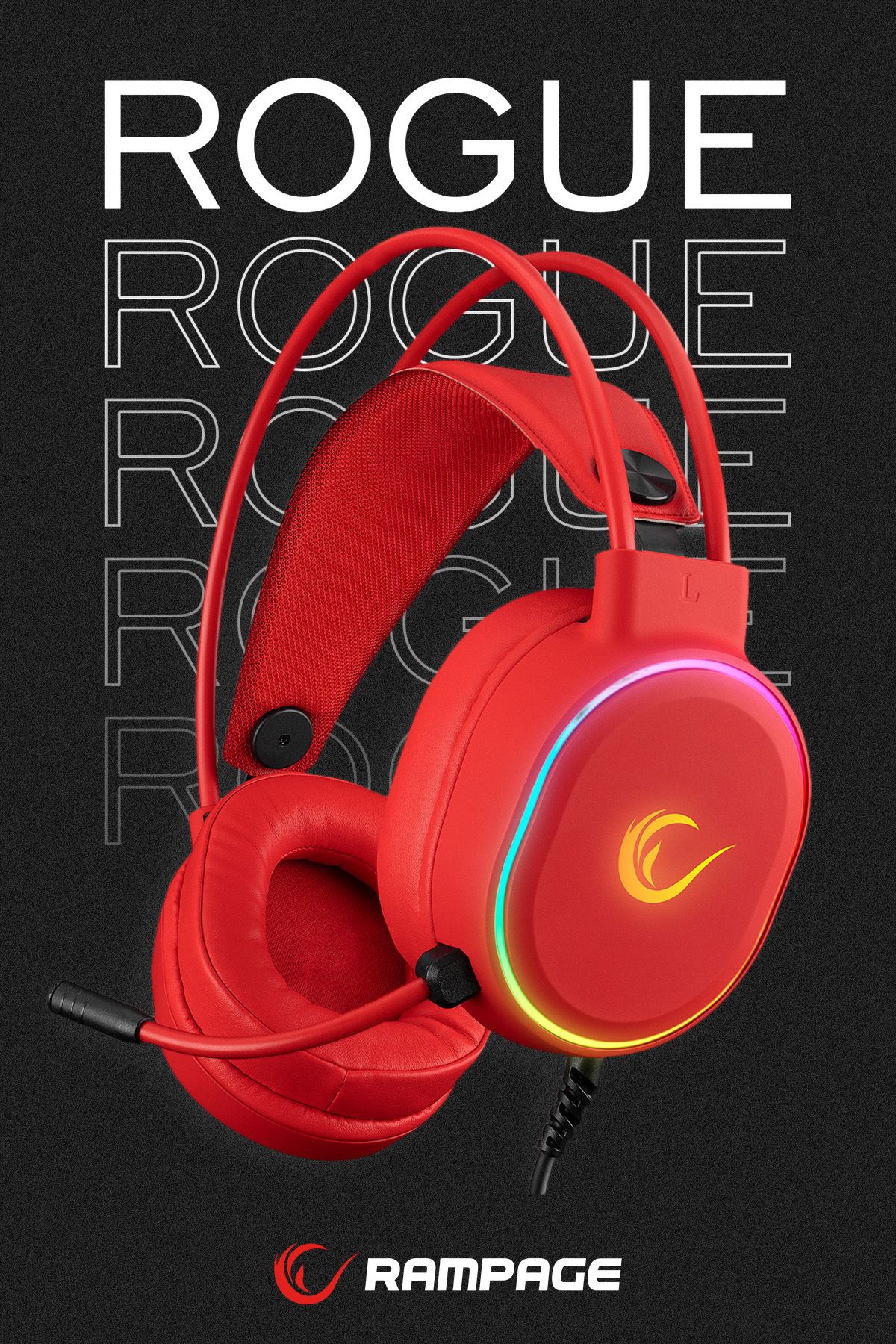 Rampage Rogue Kırmızı 7.1 Surround Sound Rgb Ledli Gaming Oyuncu Mikrofonlu Kulaklık