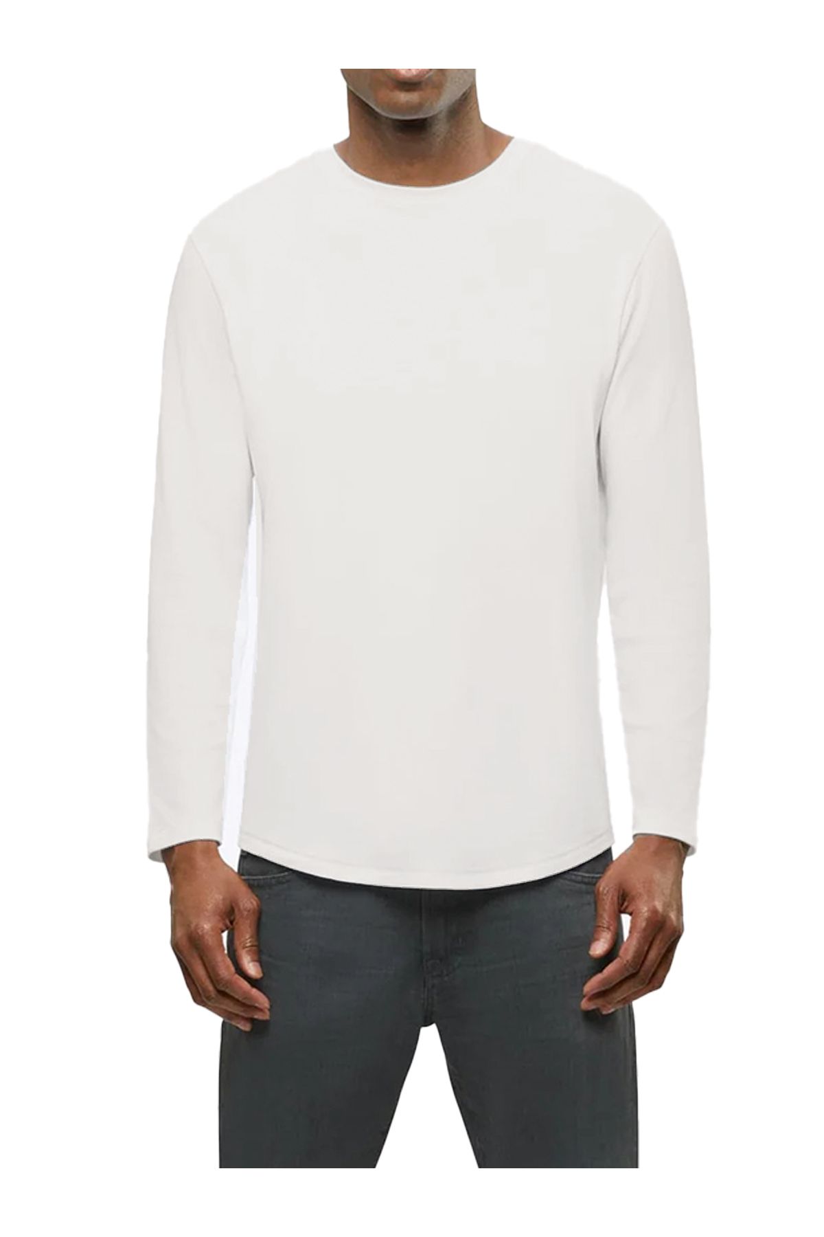 QMARI Beyaz Uzun Kollu Bisiklet Yaka Erkek Basic Tişört | Oval Kesim Regular Fit Lıkrali T-shirt