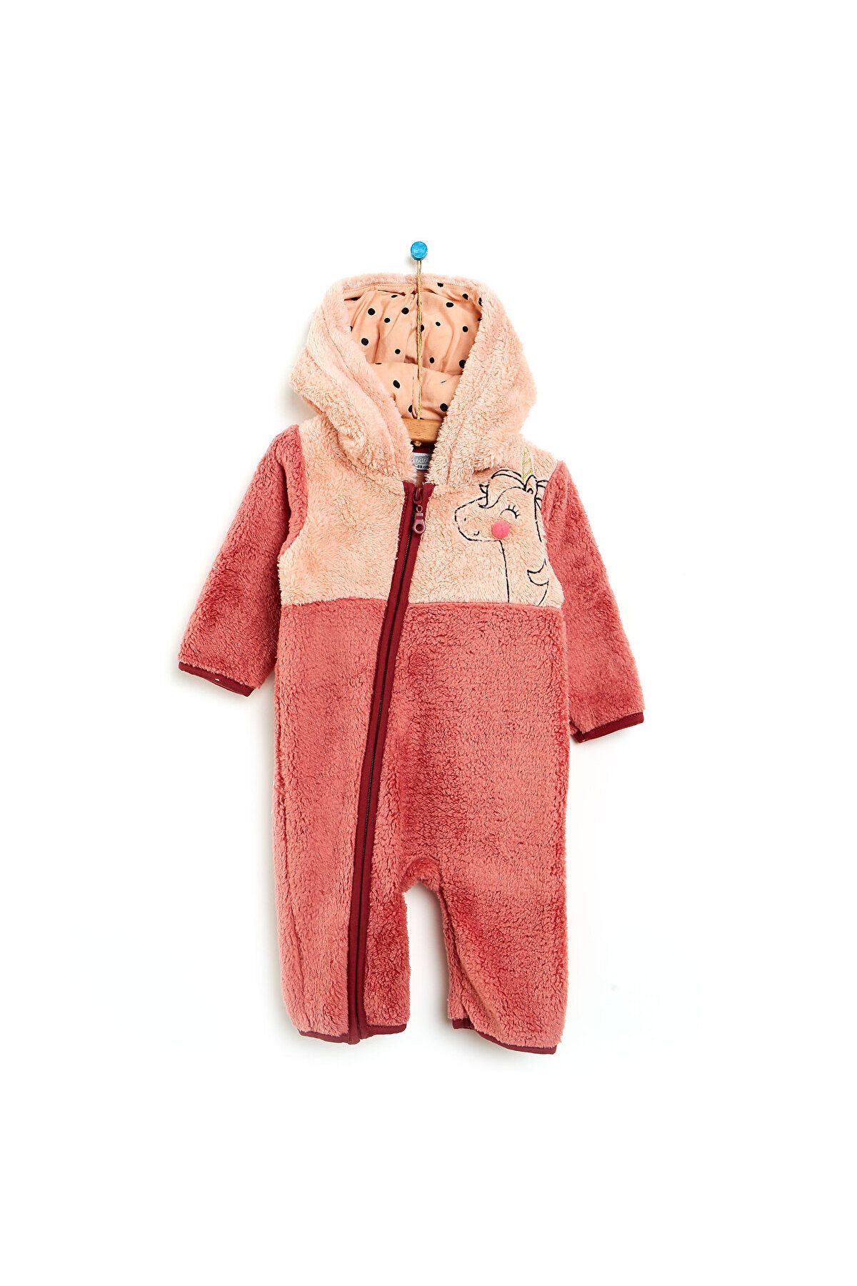 HelloBaby HelloBaby Winter Magic Kız Bebek Welsoft Kulak Detaylı Fermuarlı Tulum