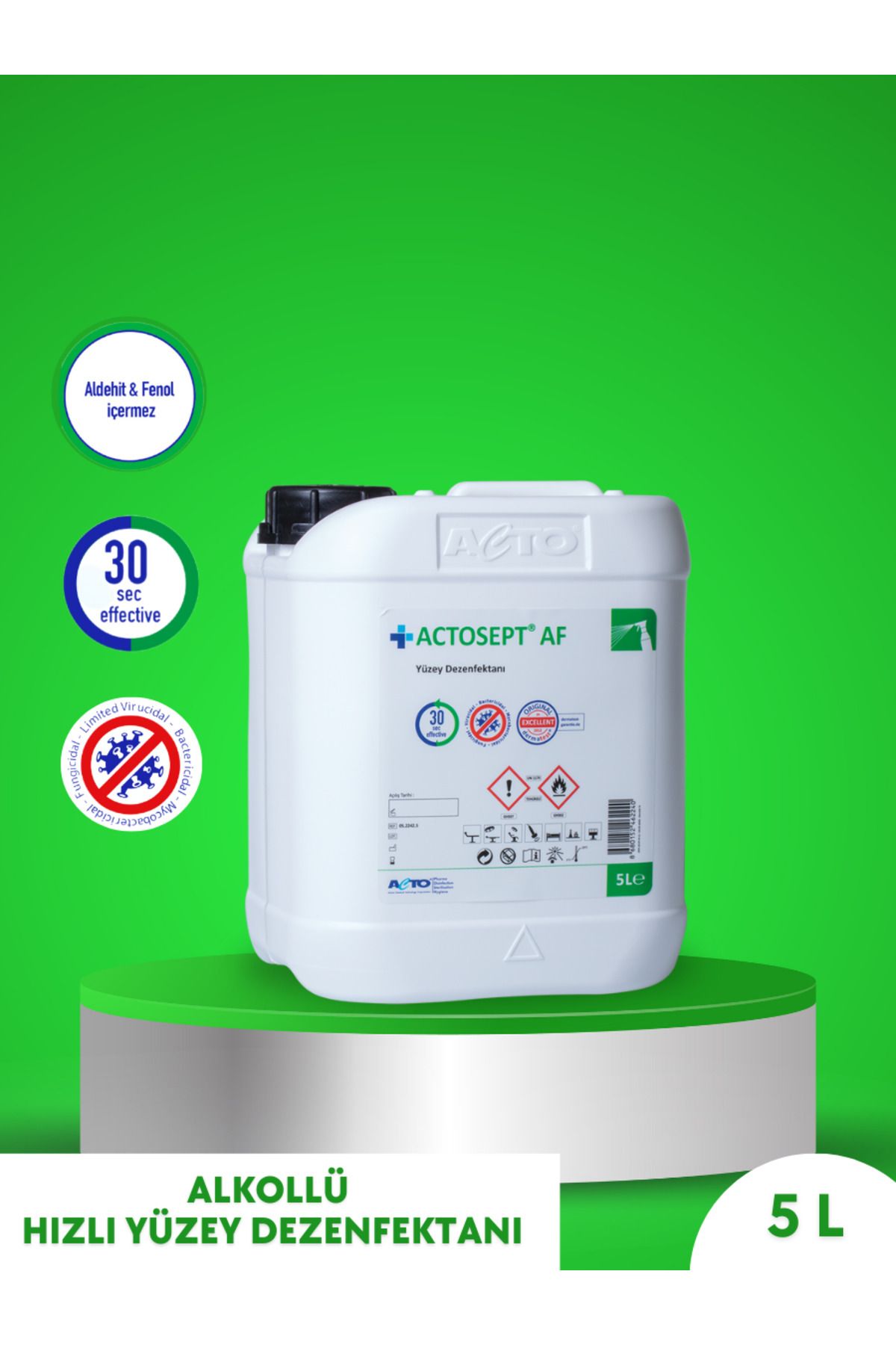 Actosept AF Actosept® Af 5 Litre | Kullanıma Hazır Alkollü Yüzey Dezenfektanı 30 Saniyede Etkili