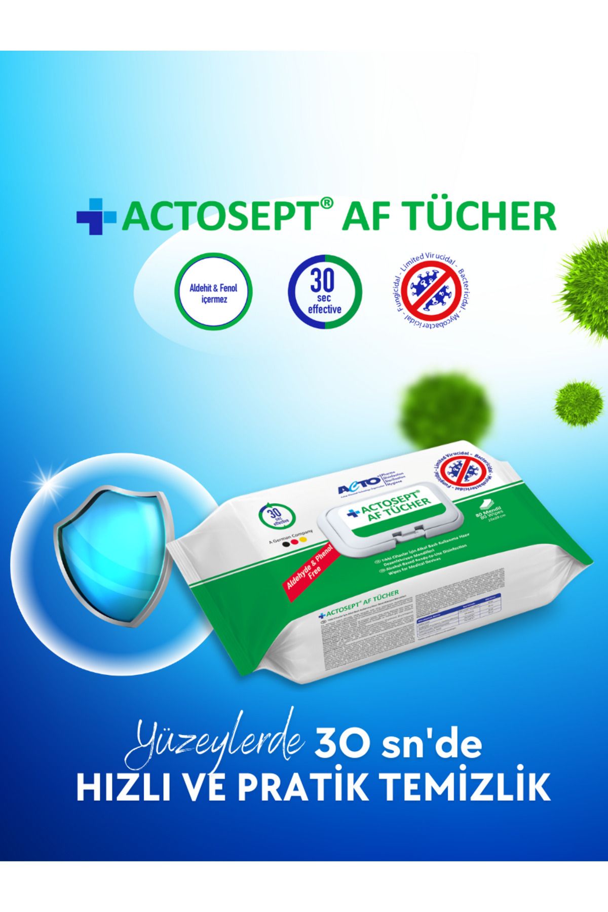 Actosept AF Actosept® Af 1 Litre + Actosept® Af Tücher 80 Mendil | Alkollü Yüzey Dezenfektanı Ve Mendil