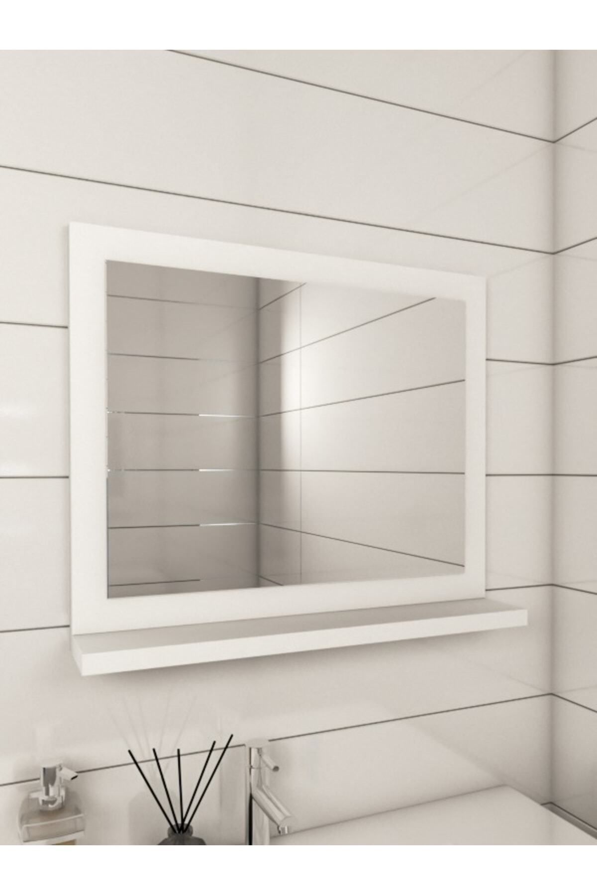 TETTO ELAGANTE Dresuar,60x45 Beyaz Raflı Banyo Aynası