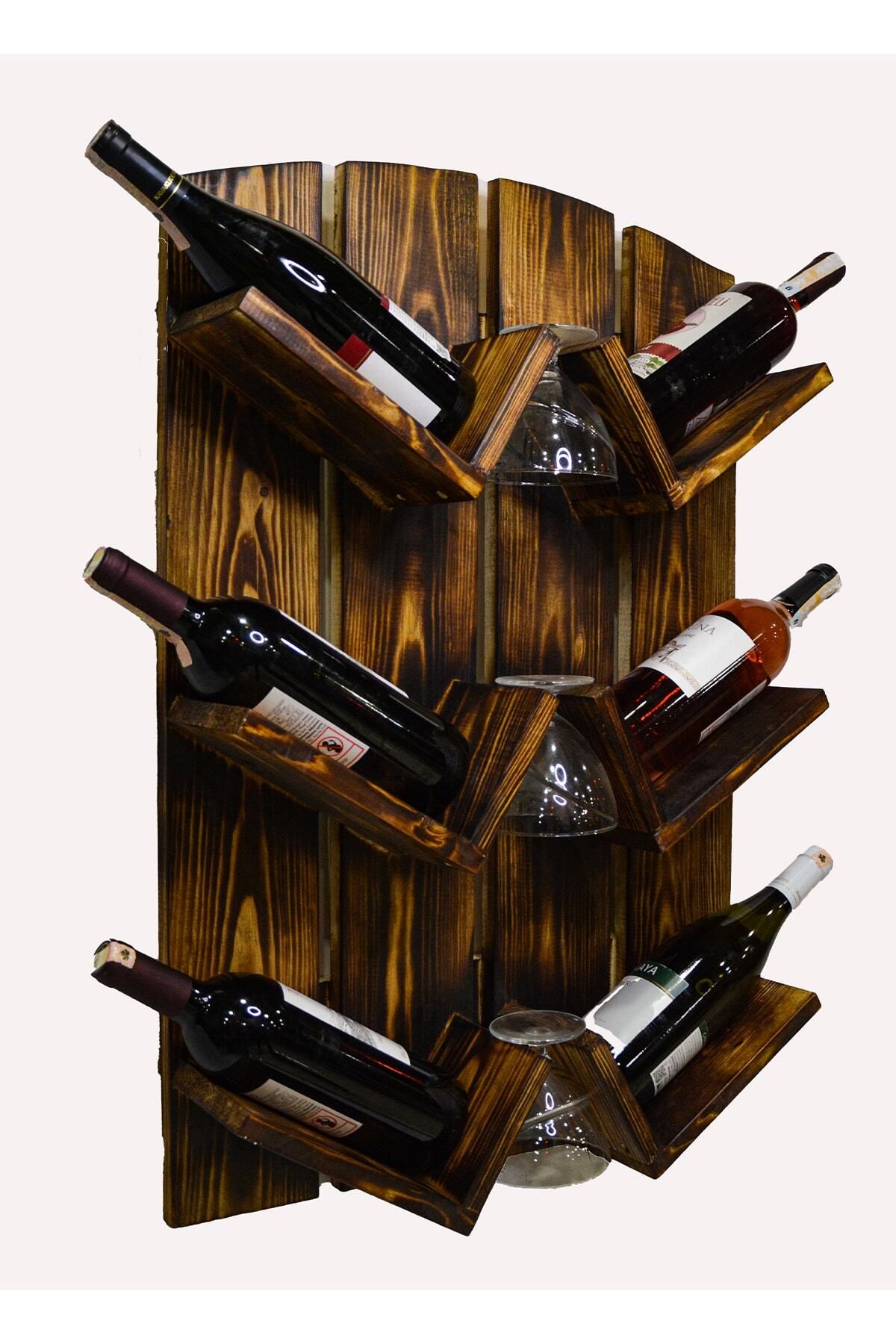 Genel Markalar Ahşap Dekoratif Şaraplık Içki Standı Bardaklık Mini Bar Ahşap Duvar Şarap Rafı