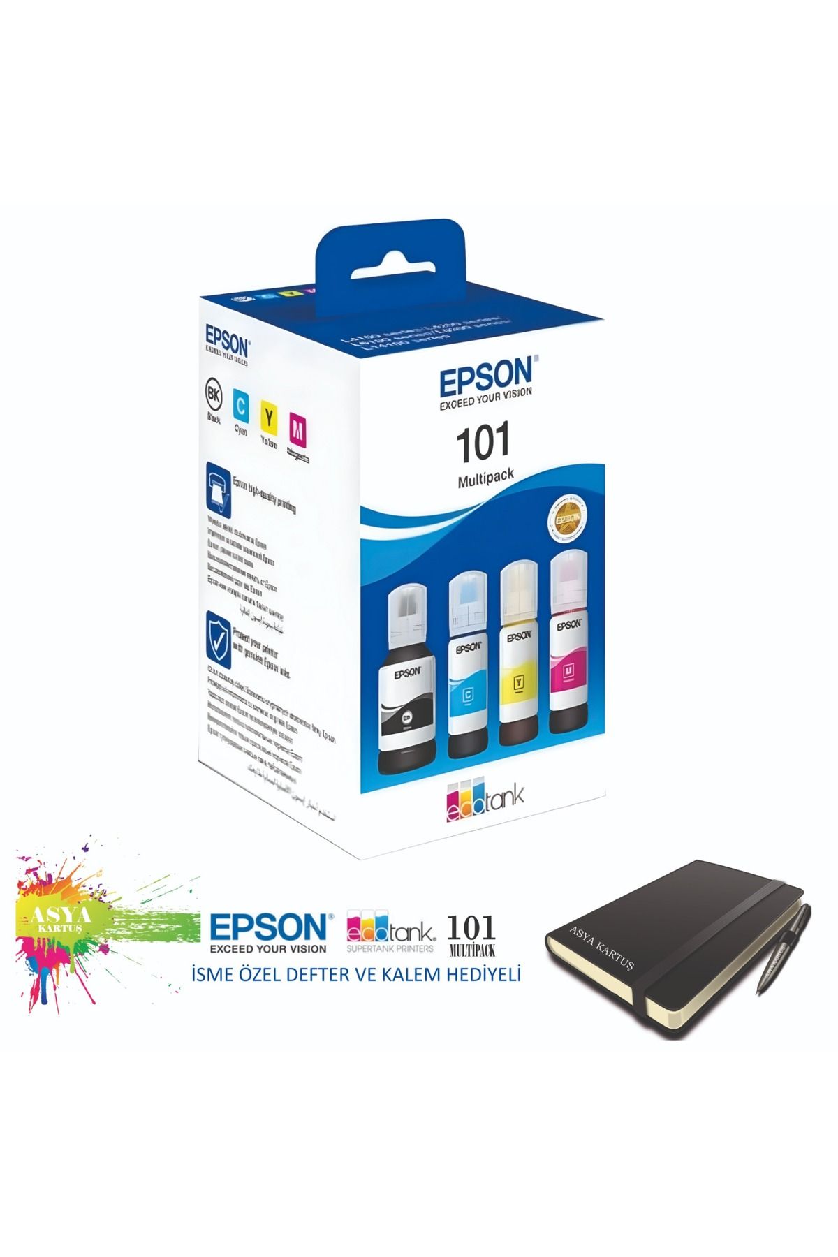 Epson L14150 Uyumlu 101 Multipack Kutulu Mürekkep Seti+İsme Özel Defter Kalem Hediye