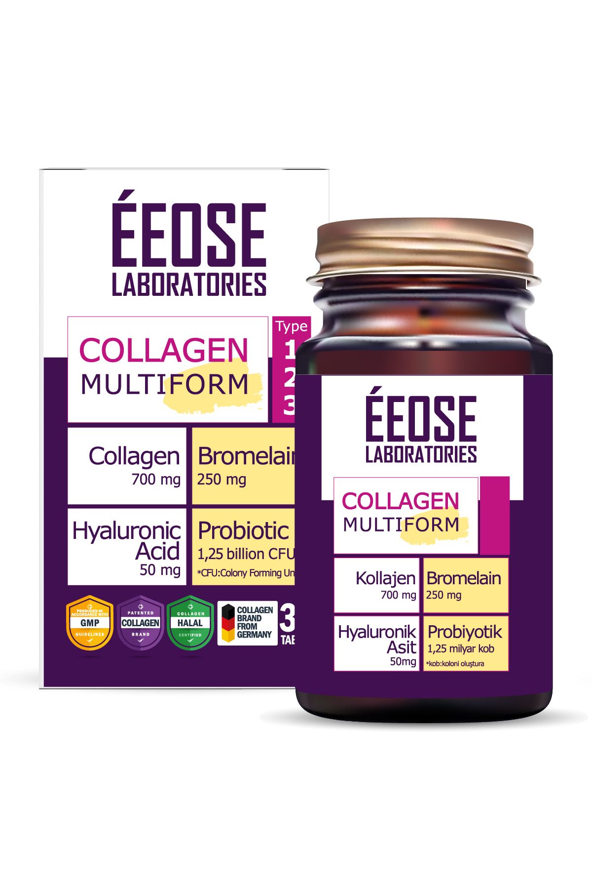 Eeose Multiform Collagen, Bromelain, Hyaluronik Asit Ve Probiyotik 30 Tablet