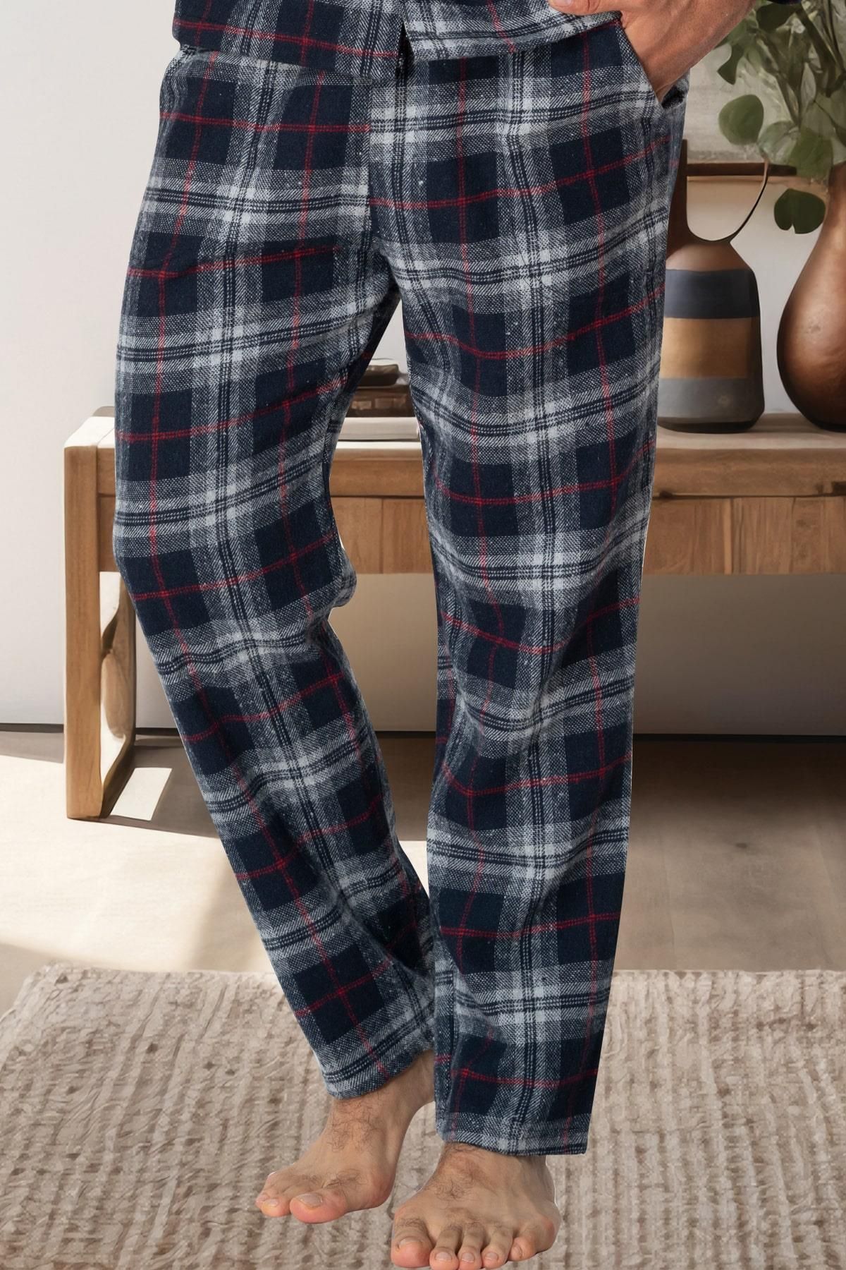 Mecit Pijama Ekoseli Erkek Tek Alt Pijama %75 Pamuk %25 Viskon. Model cep detaylıdır.Kış Sezonu