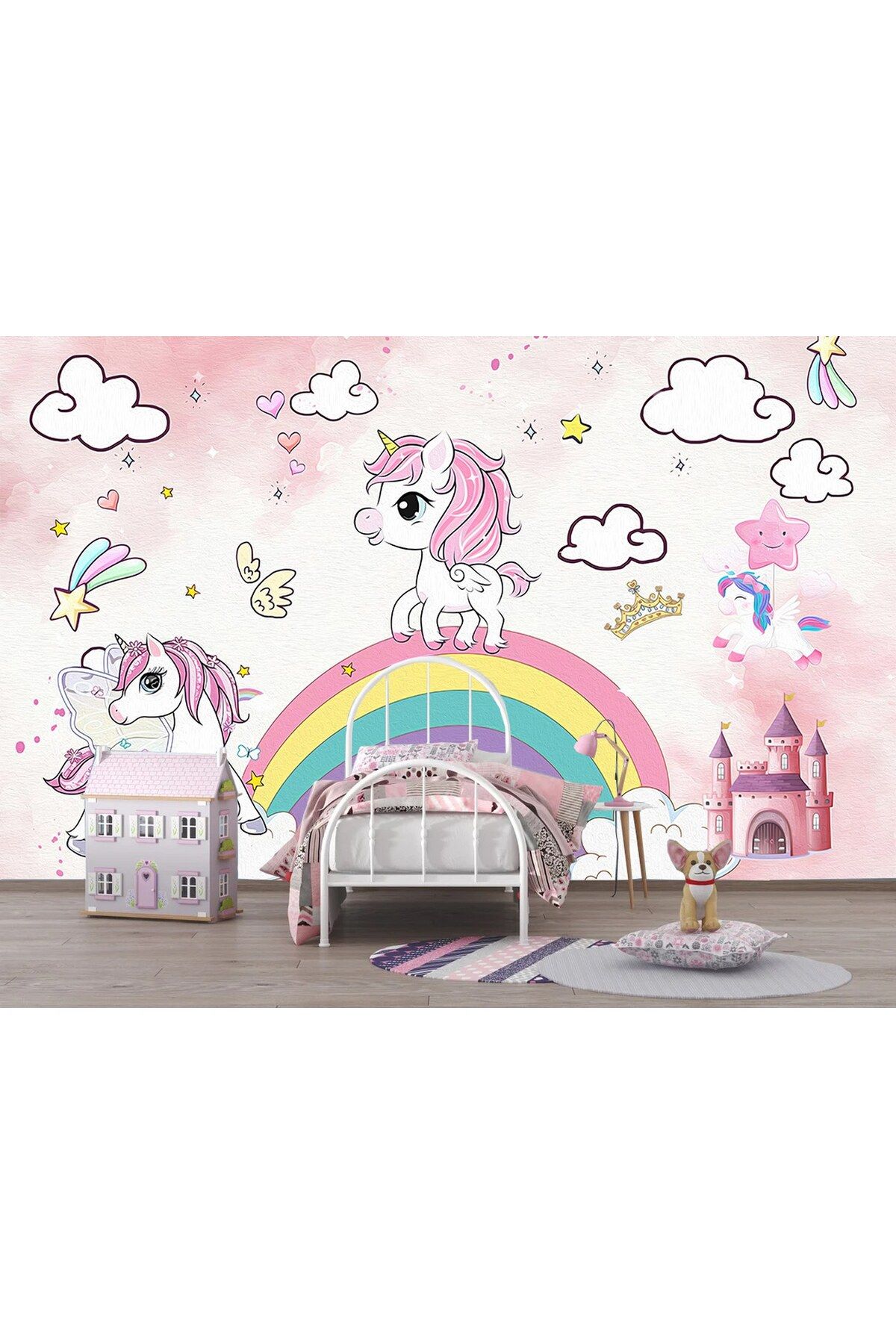 ARSLAN DEKOR Gökkuşağı Bulut Unicorn Çocuk Odası Duvar Kağıdı