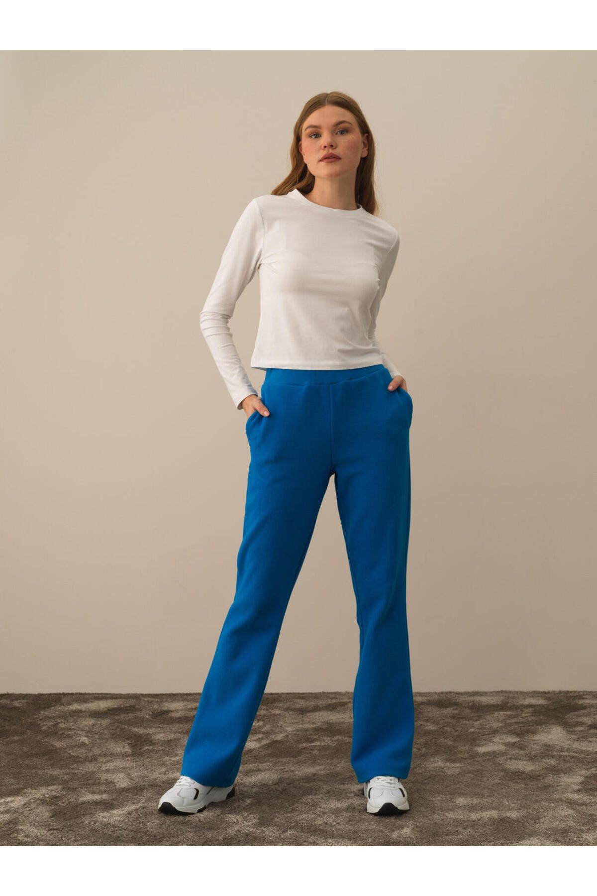 Xint Kadın Mavi Pamuklu Regular Fit Sweat Pantolon