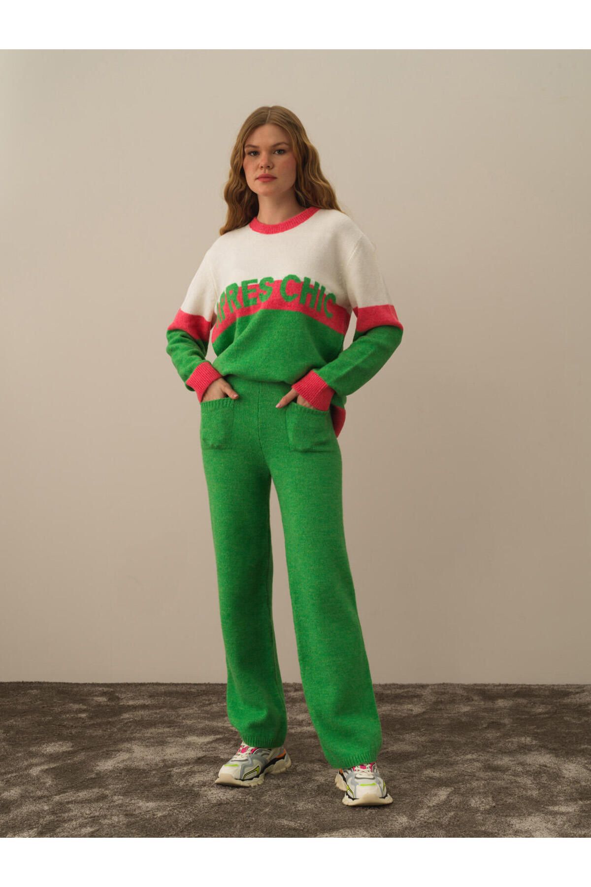 Xint Kadın Yeşil Yüksek Bel Regular Fit Triko Pantolon