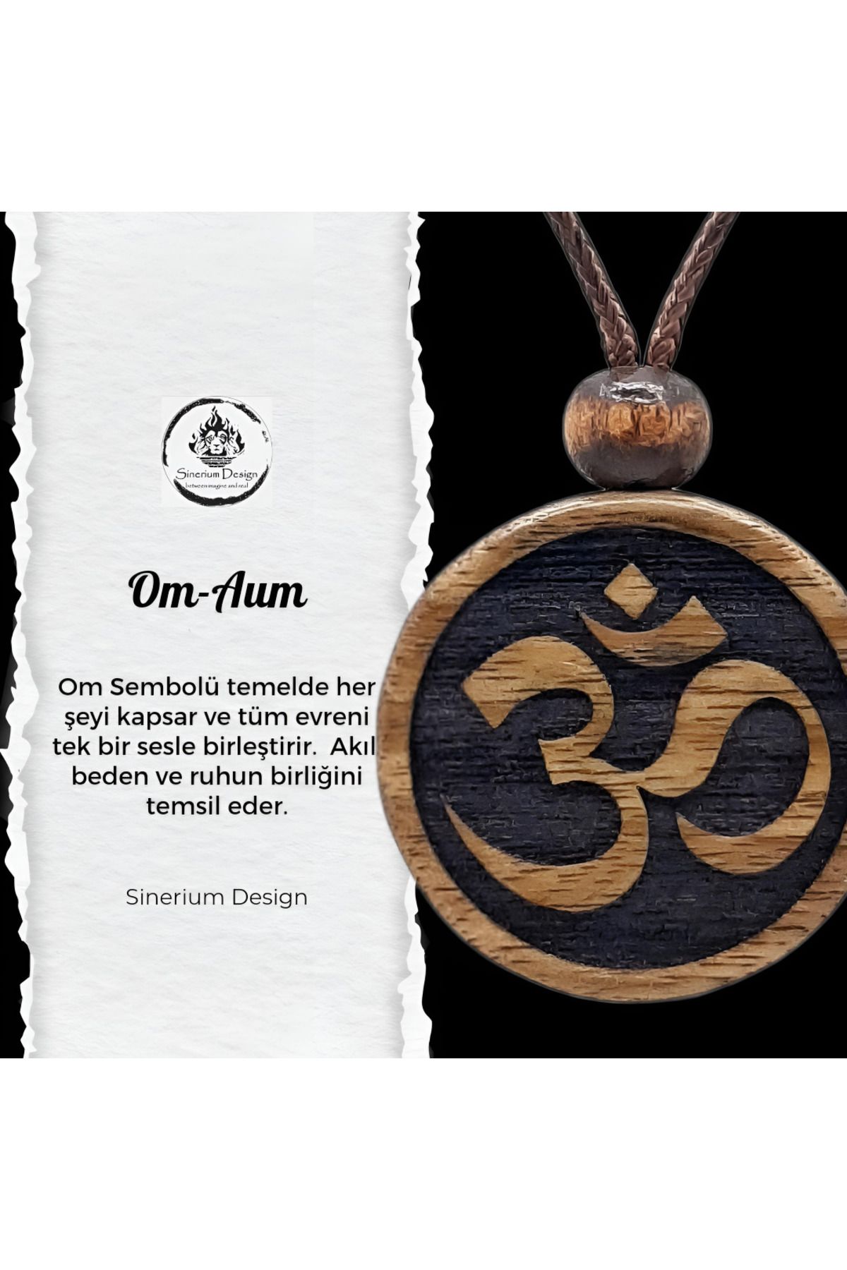 Sinerium Design Om Aum Boncuklu Oyma Ahşap Kolye, Hint, Hindu, Yoga, Meditasyon Kolyesi, Buda, Buddha, Mantra