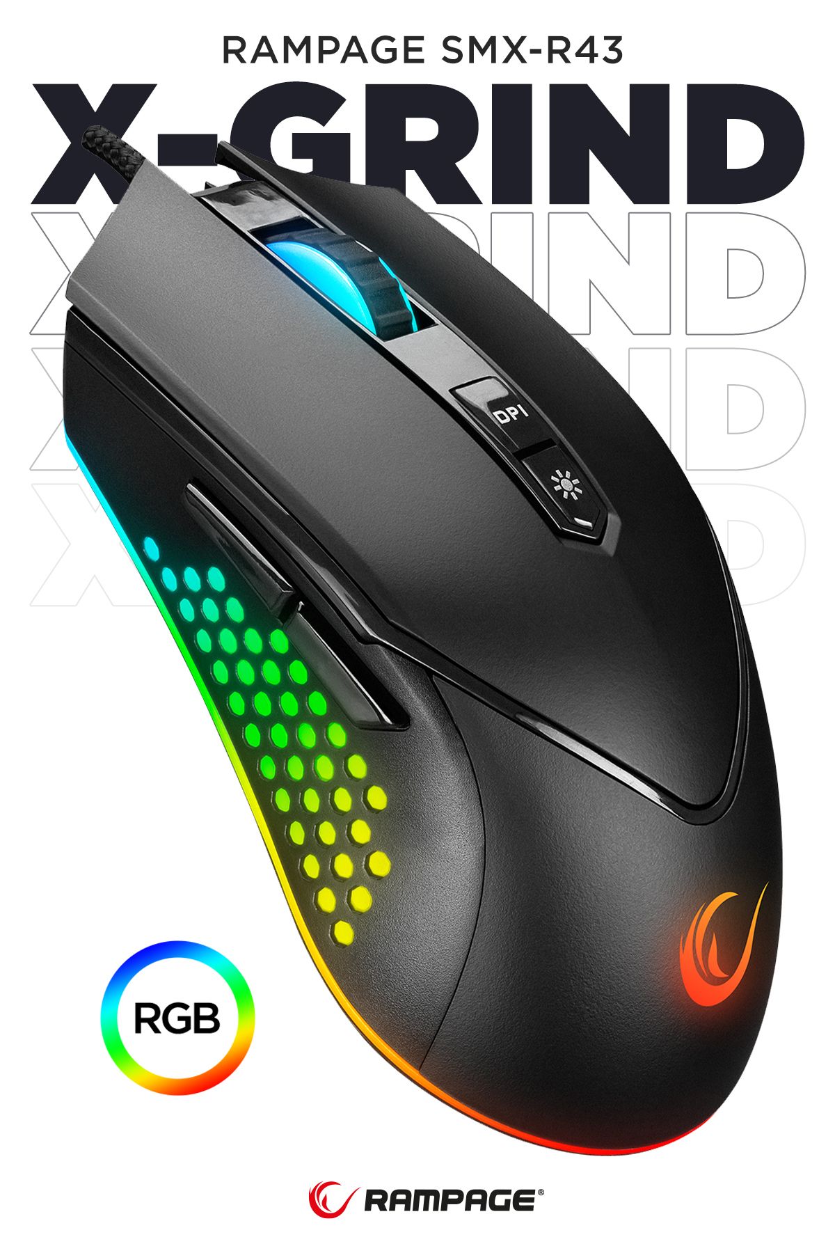 Rampage Smx-r43 X-grind Usb Siyah 6400 Dpi Rgb Led Efektli Gaming Oyuncu Mouse