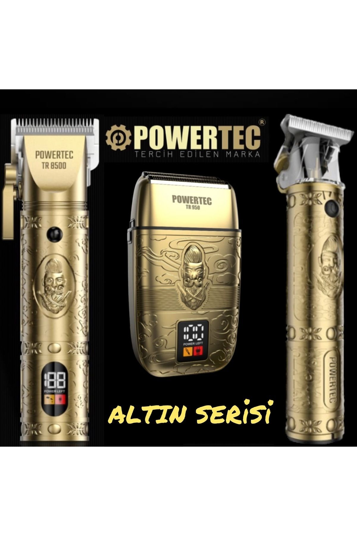 Powertec Altın Serisi 3lü Set Saç Kesim Makinesi TR8500 +Sakal Kesim Makinesi 1818 + Sıfırlama Makinesi 950