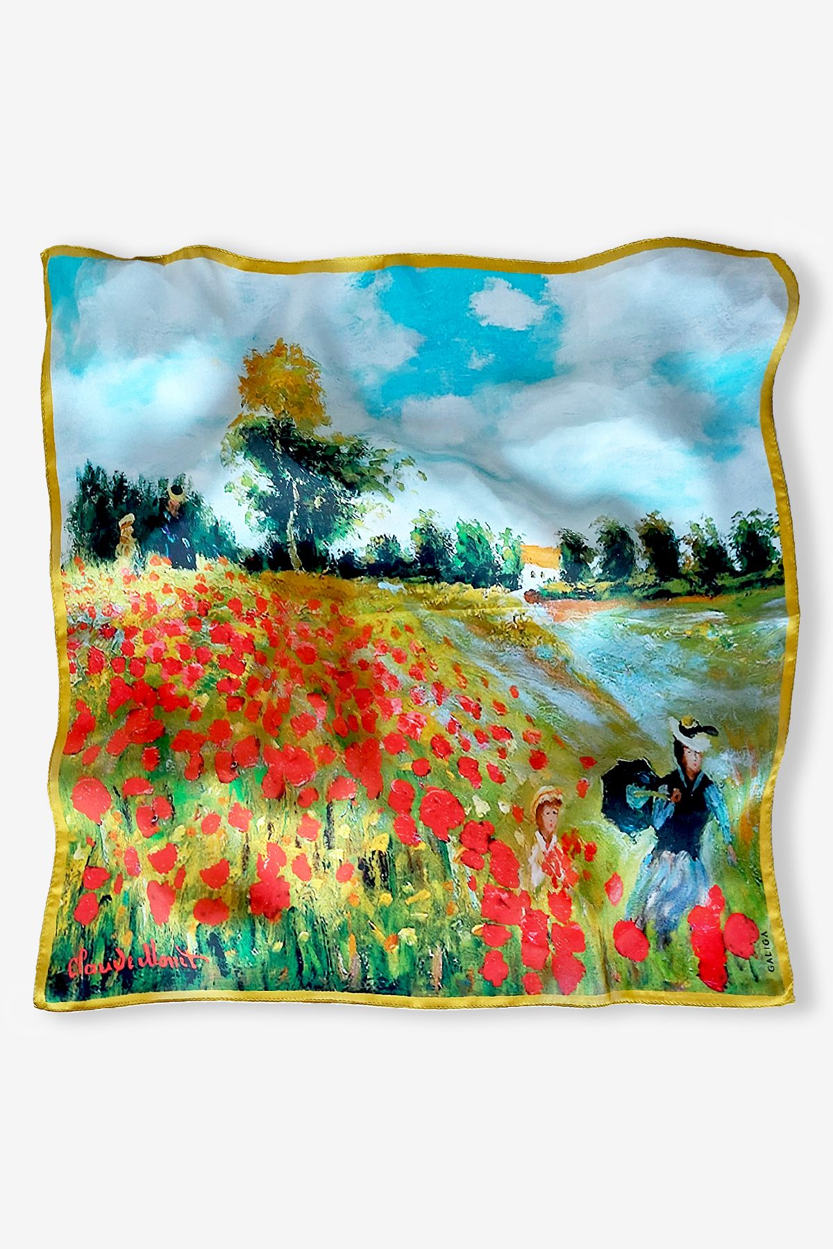 Galiga Monet Poppy %100 İpek Fular 55x55cm 'Art on Silk'