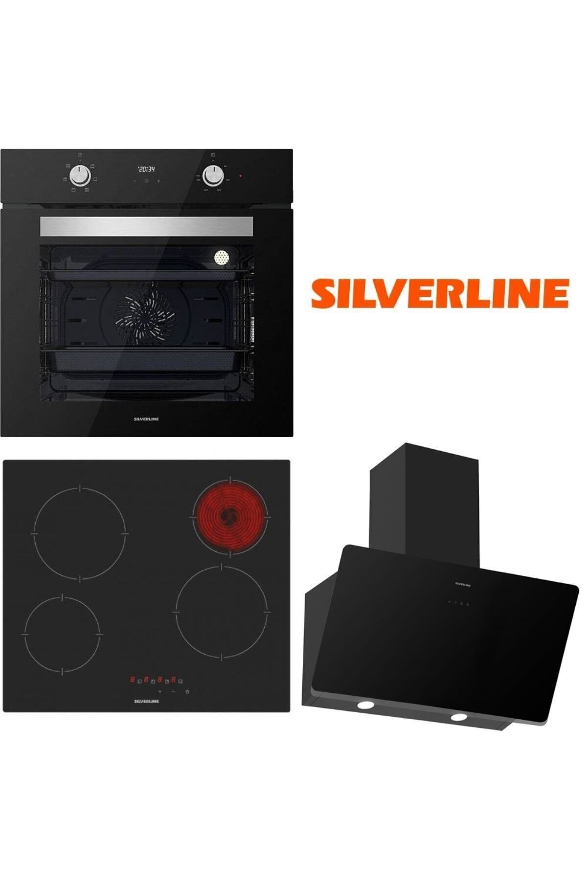 Silverline Siyah Cam Ankastre Set (3457 SOHO DAVLUMBAZ - VC5446B01 OCAK - BO6502B02 FIRIN)