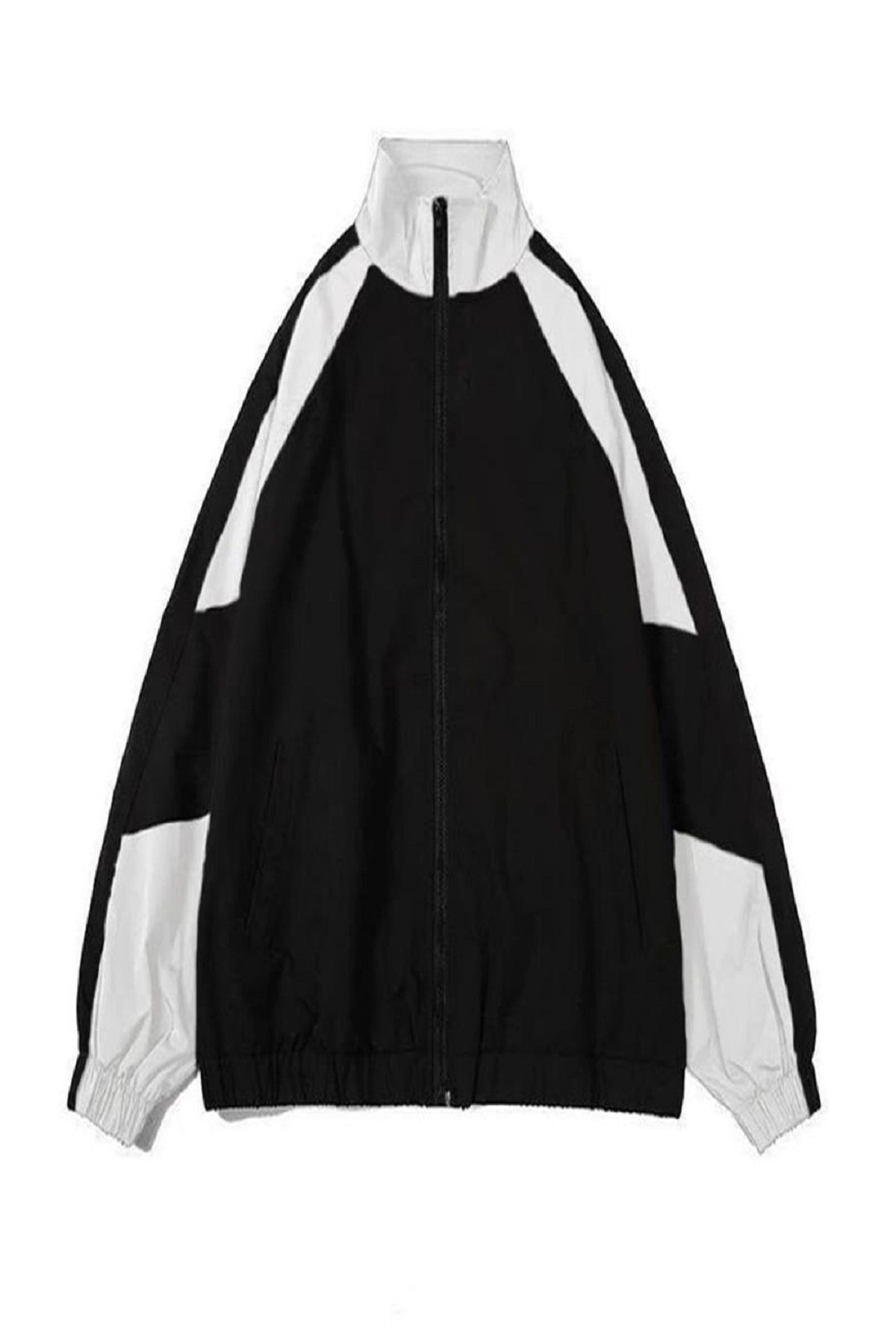 Köstebek NEFİGO Retro Beyaz Şerit Detaylı Siyah Paraşüt Ceket