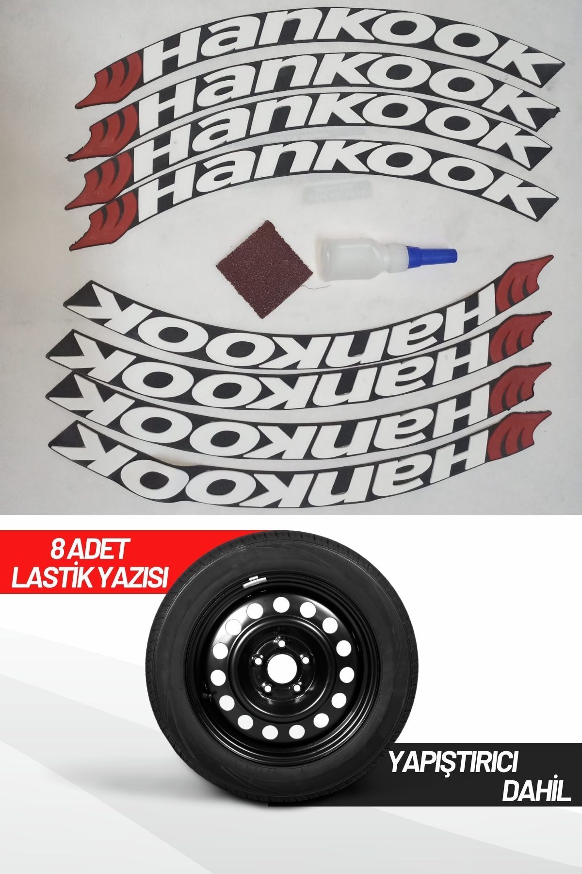 ASTUNİNG Hankook Motosiklet ve Otomobil Araç 3d Oto Lastik Yazısı Sticker Arma 8 Adet