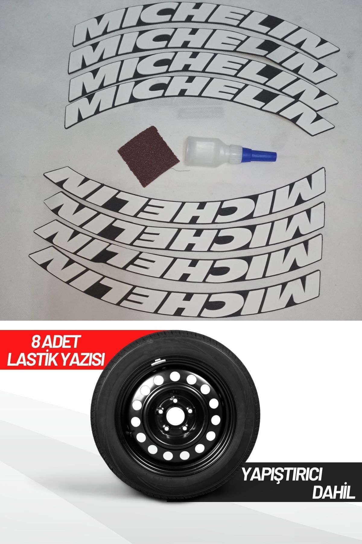 ASTUNİNG Michelin Motosiklet ve Otomobil Araç 3d Oto Lastik Yazısı Sticker Arma 8 Adet