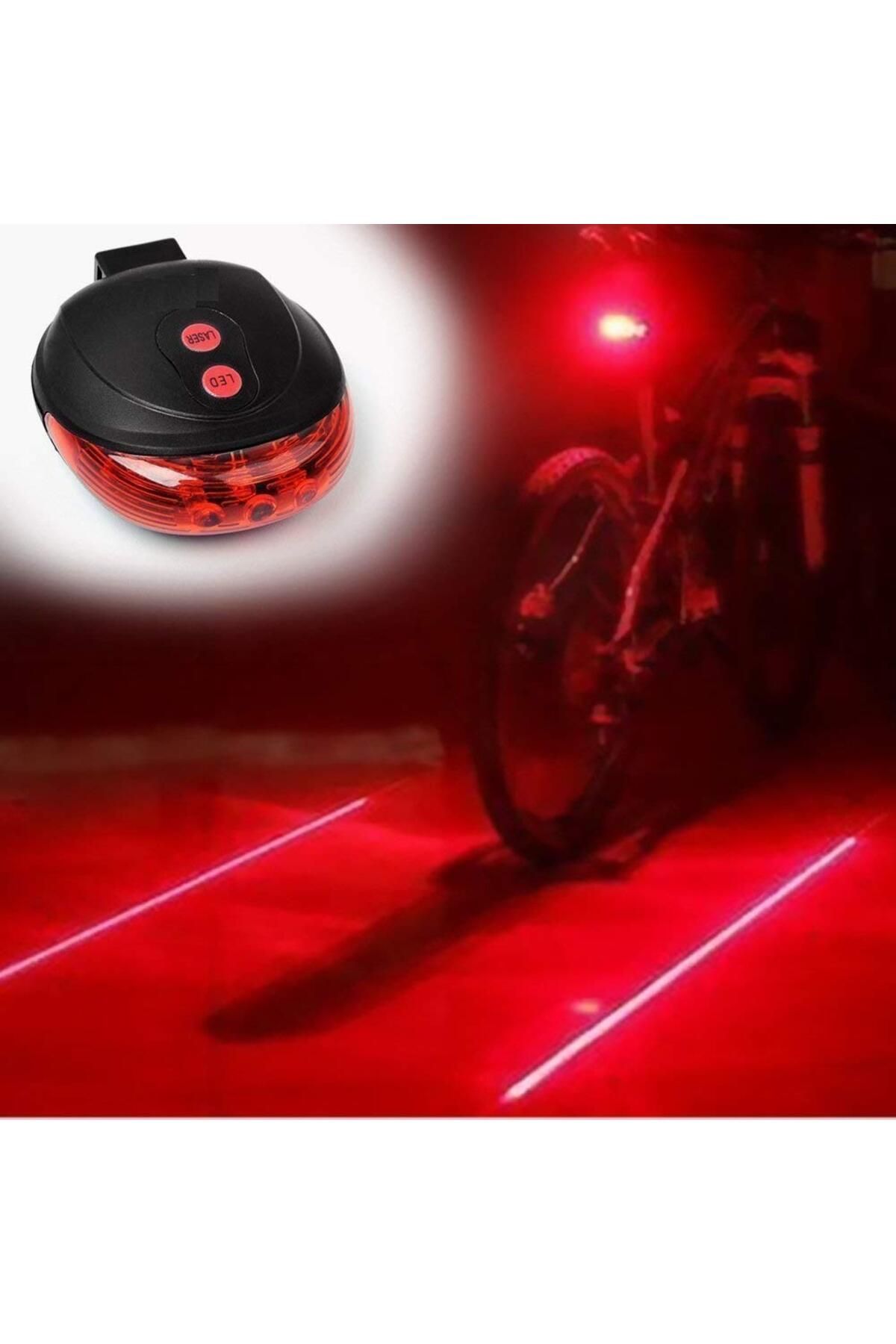 Asroya Bisiklet Arka Stop Lambası Lazer Şeritli Led Işık Pilli 7 Fonksiyon 5 LED