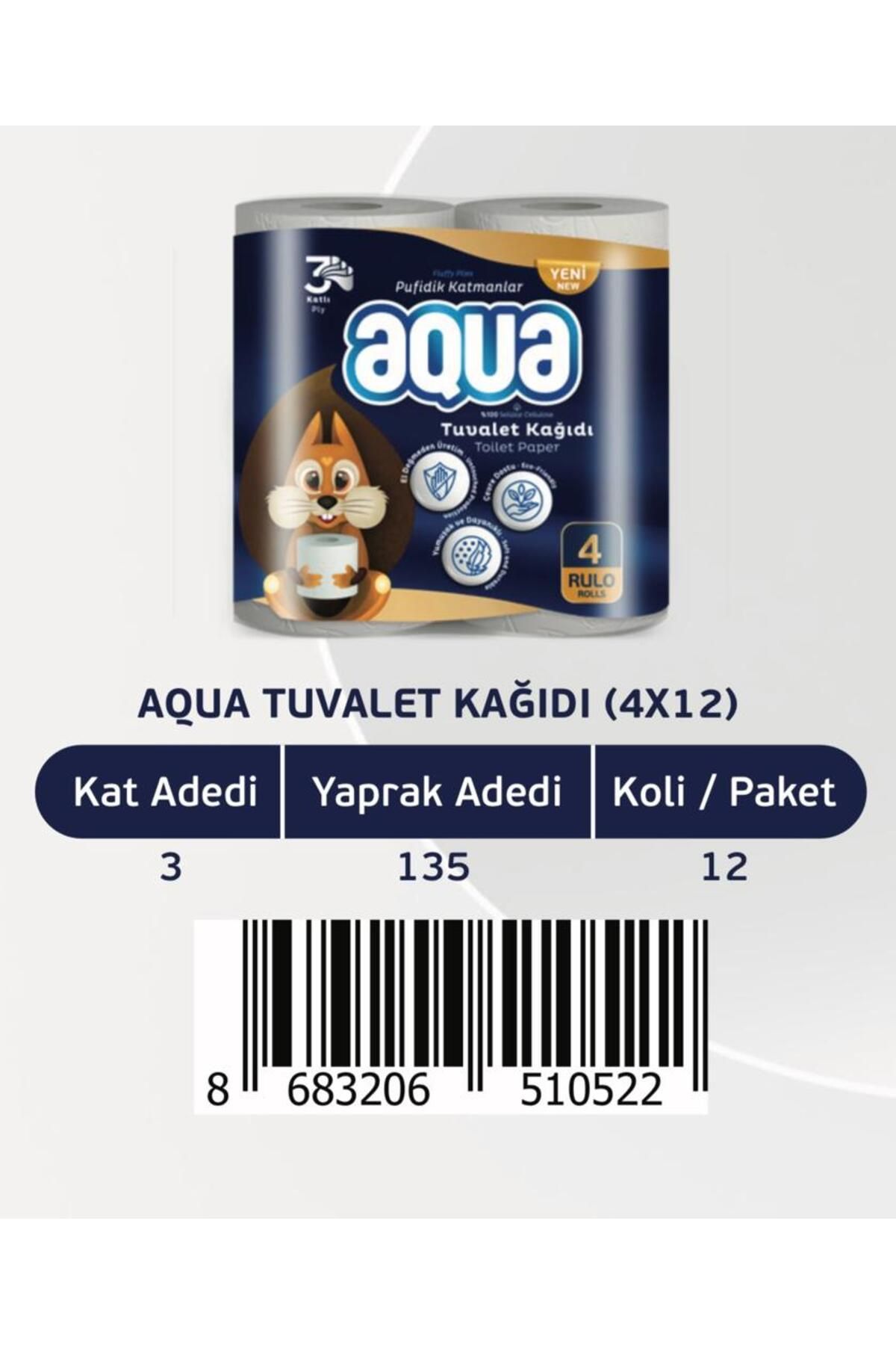Aqua Tuvalet Kağıdı 4'lü 3 Katlı