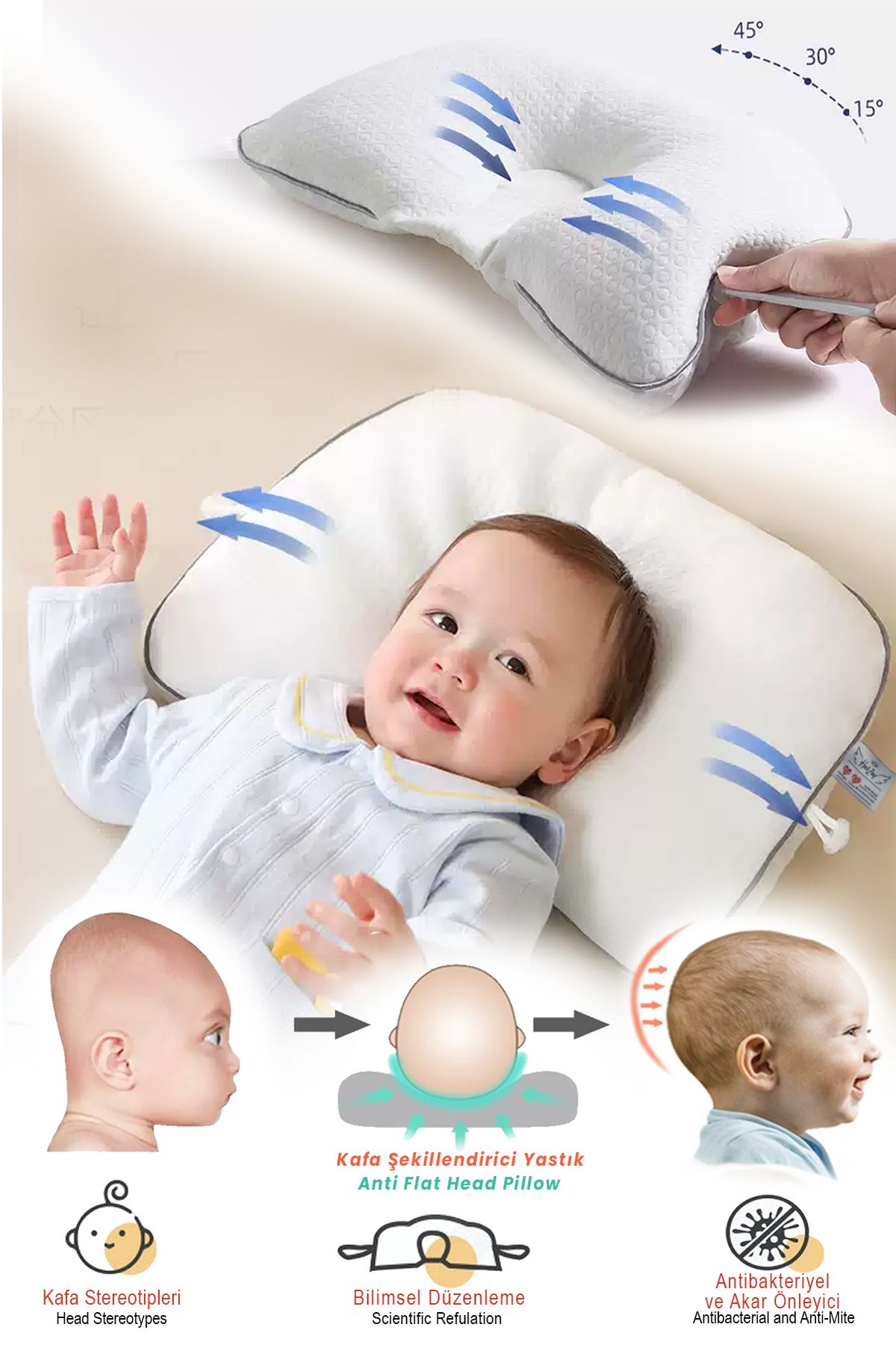HALZEY Bebek Yastığı, Düz Kafa Yastığı, Bebek kafa Yastığı, Ayarlanabilir Düz Kafa Sendromu Önlem Yastığı