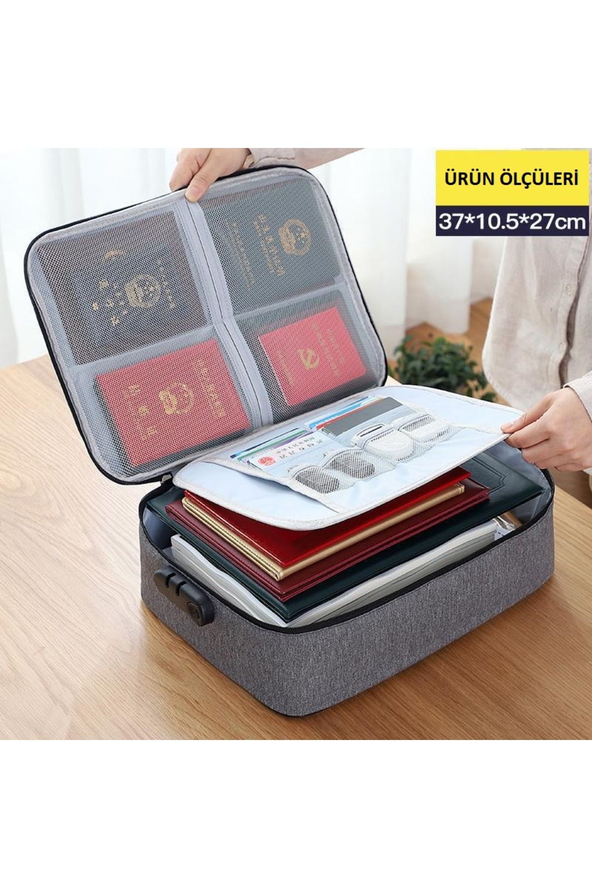 DEKOHOP Belge Evrak Pasaport Saklama Düzenleyici Çanta Kilitli Seyahat Organizer Çantası