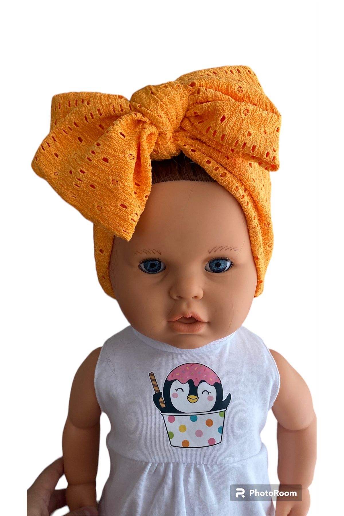 Alya Esnek turuncu fisto detaylı yumuşak 0-6 yaş ayarlamalı bebek&çocuk bandana