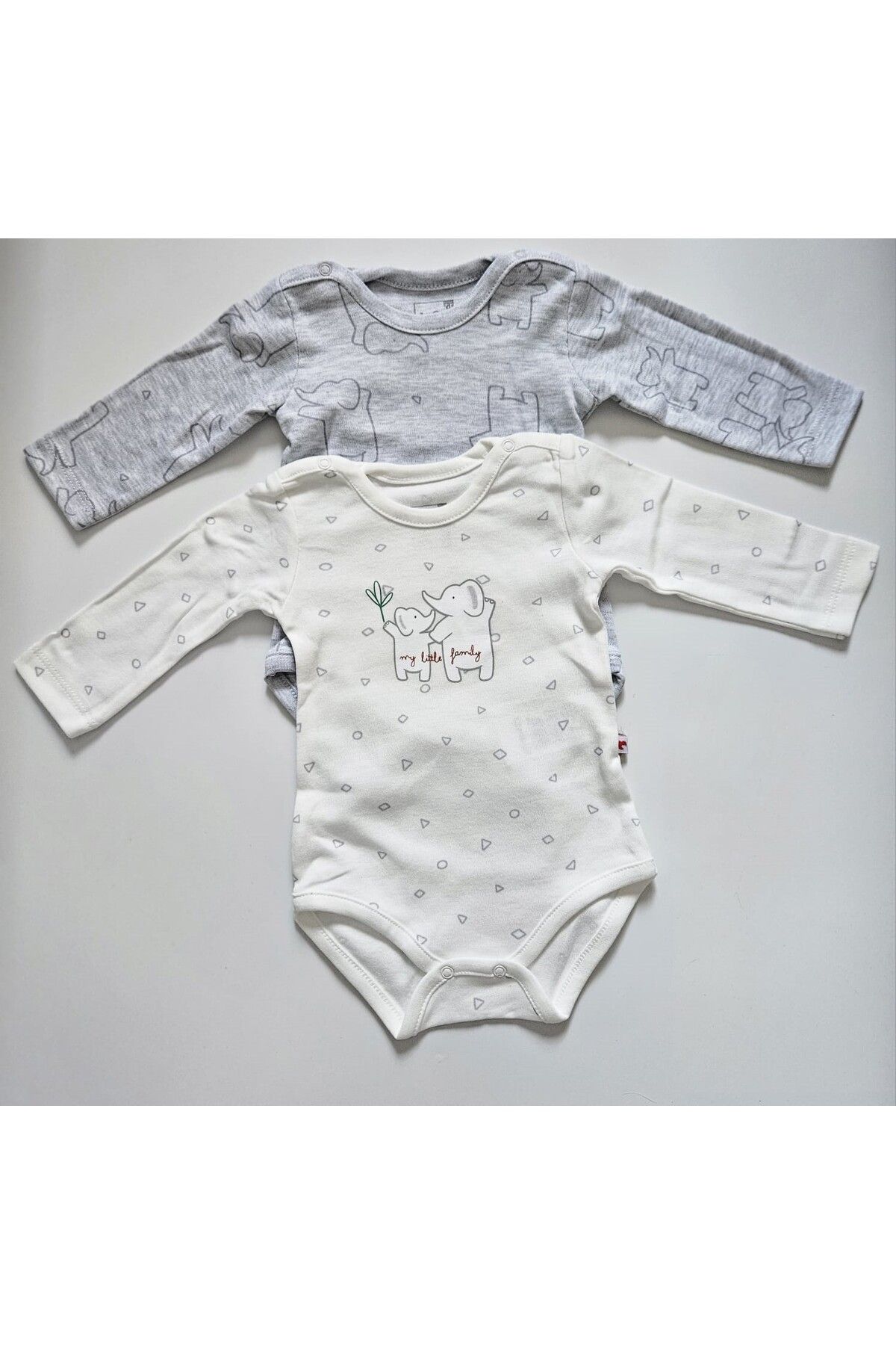 Caramell Erkek Bebek Fil Desenli Pamuklu Uzun Kollu 2'li Body Set