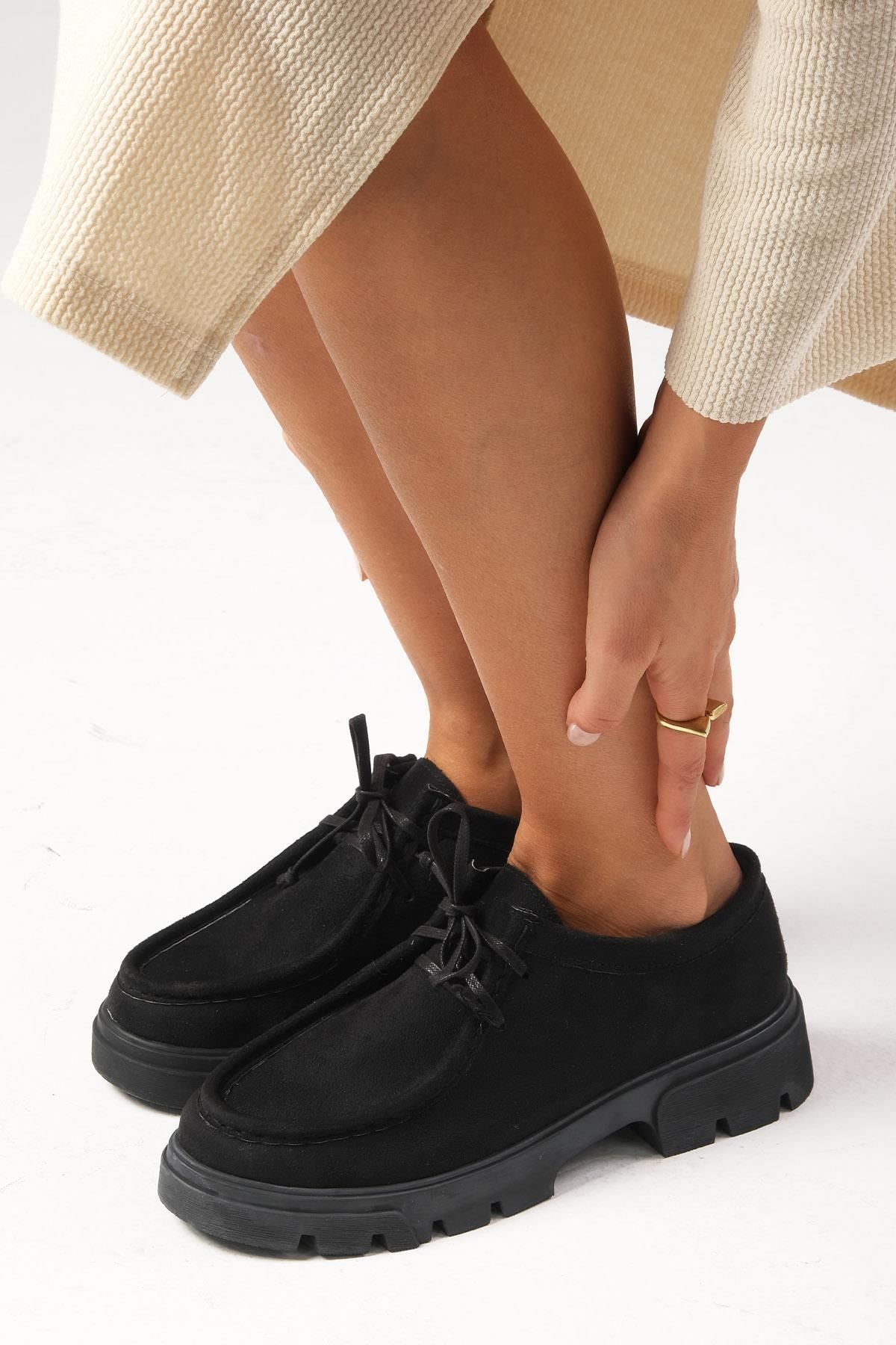Mio Gusto Hope Siyah Renk Kalın Tabanlı Kadın Loafer Ayakkabı