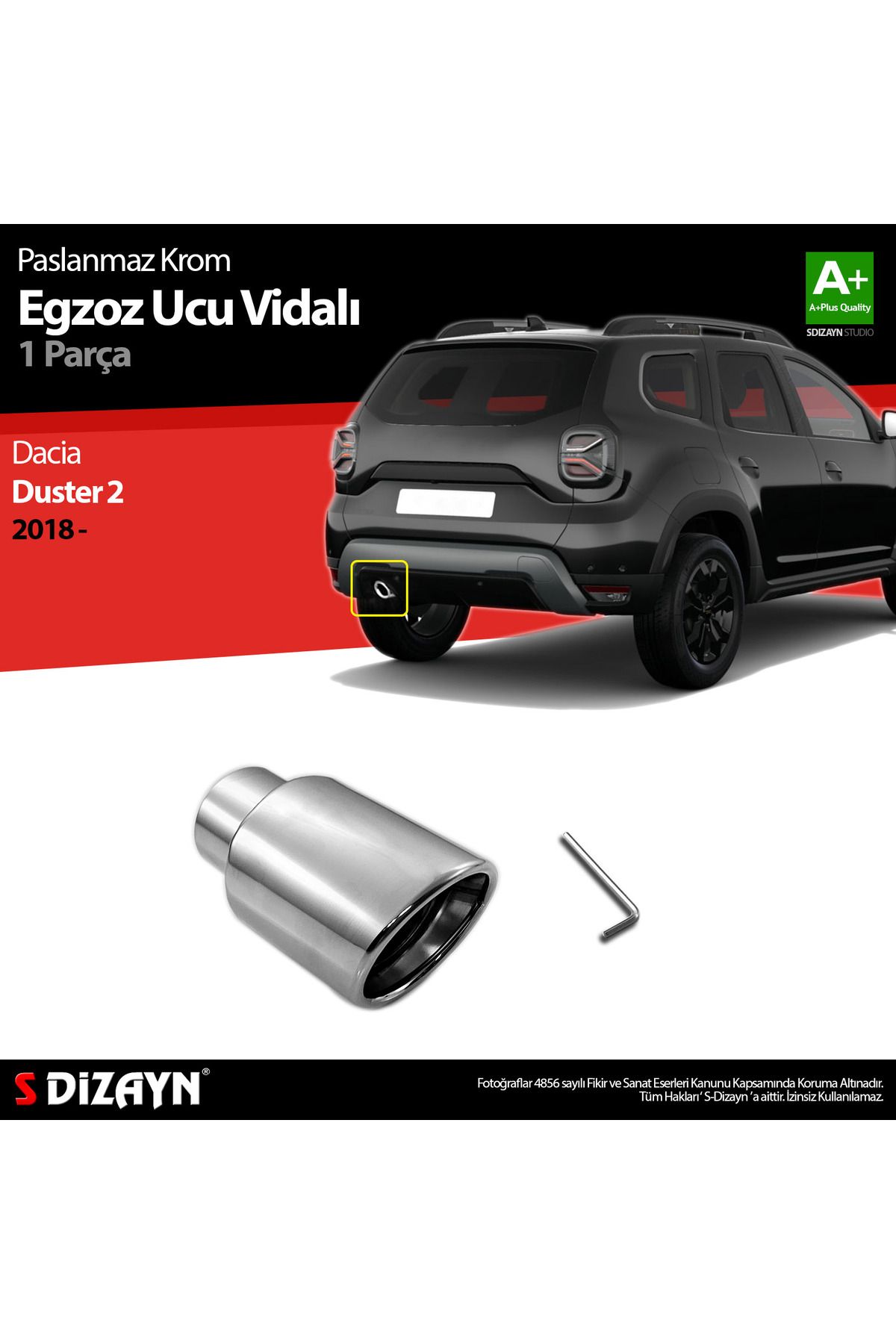 S Dizayn S-Dizayn Dacia Duster 2 Krom Egzoz Ucu Vidalı 2018 ve Üzeri
