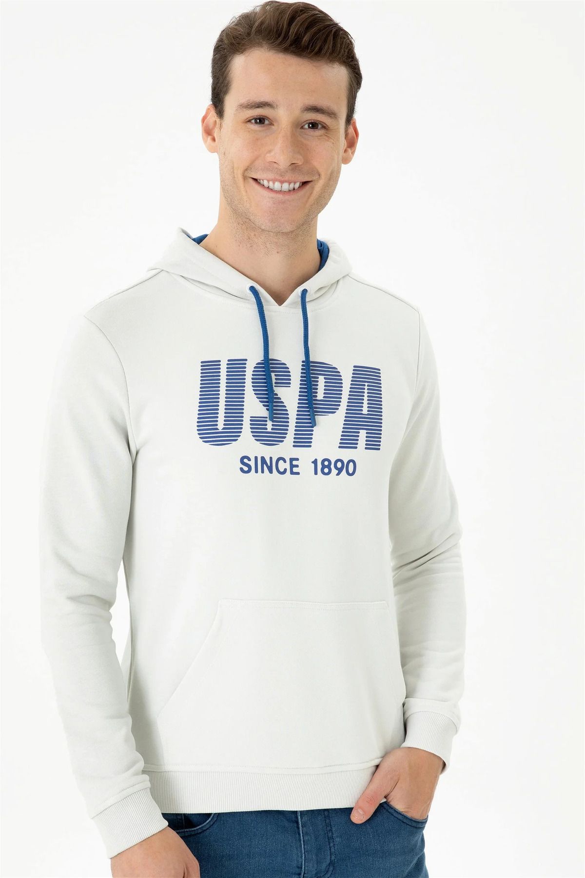 U.S. Polo Assn. CALIN USPA Baskılı Erkek Kapüşonlu Sweatshirt Taş