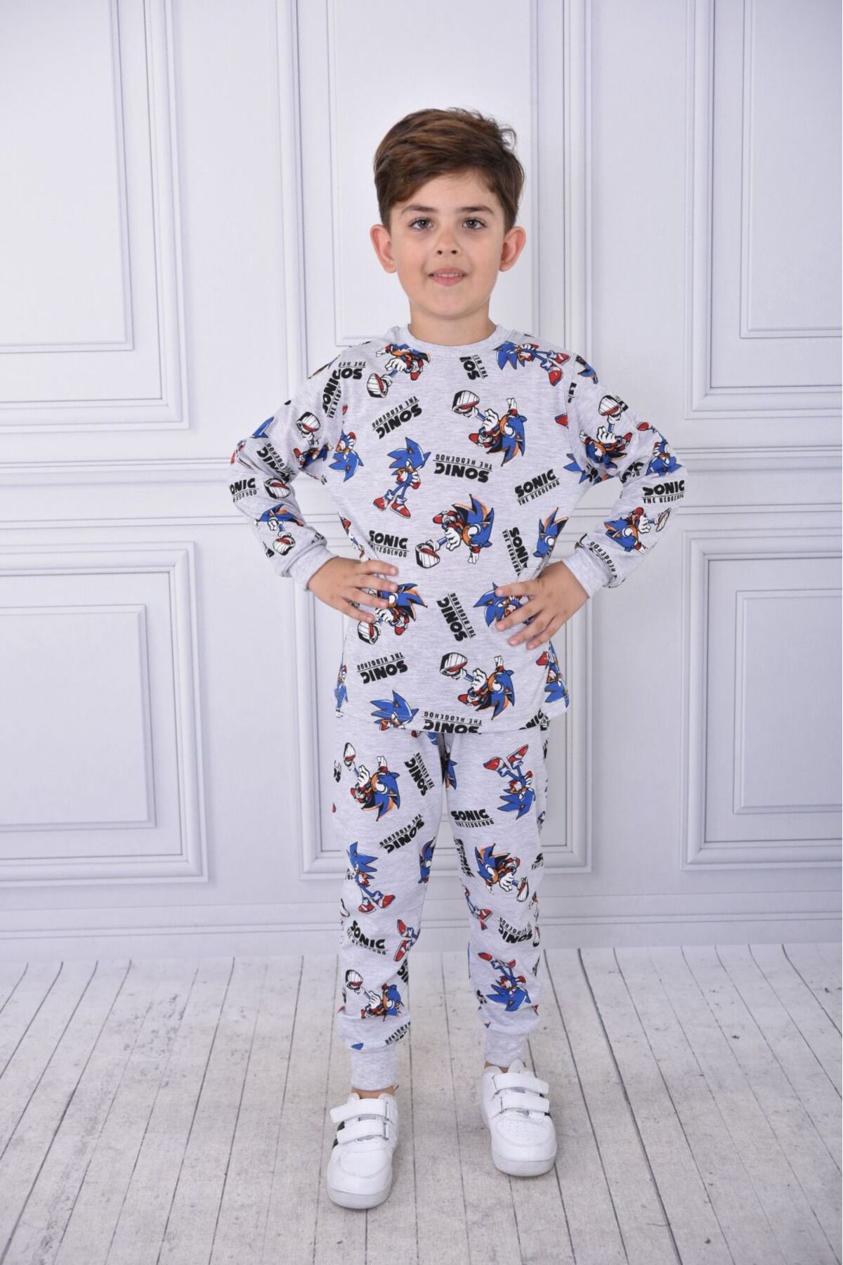 Lolliboomkids Erkek Çocuk The Hedgehog Sevimli Kirpi Sonic Desen Baskılı Pamuklu Pijama Takımı Ev Giyim