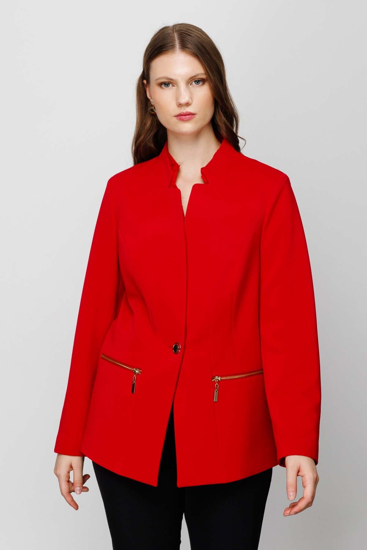 Ekol Kadın Dik Yaka Ceket 4505 Kırmızı