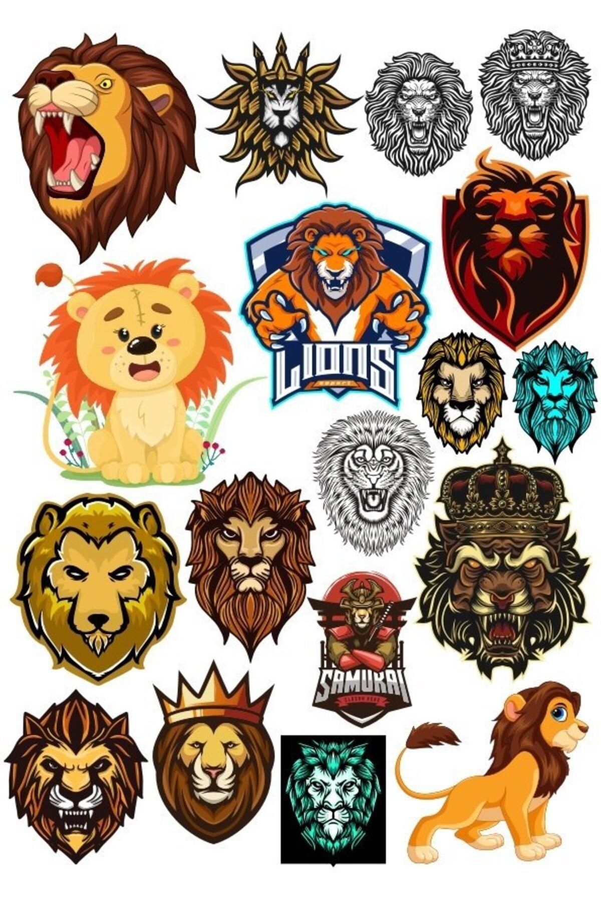 Reysa Tasarım Aslanlar Lions Sticker Set-1 15 Parça Telefon, Tablet, Defter, Laptop Sticker