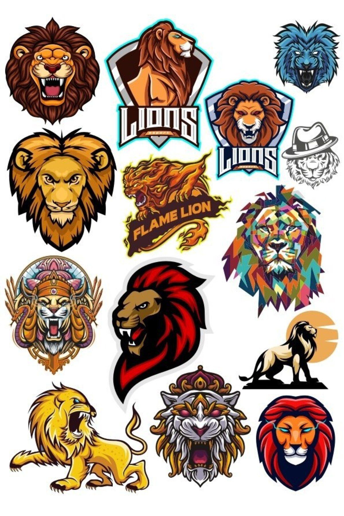 Reysa Tasarım Aslan Lions Sticker Set-1 14 Parça Telefon, Tablet, Defter, Laptop Sticker