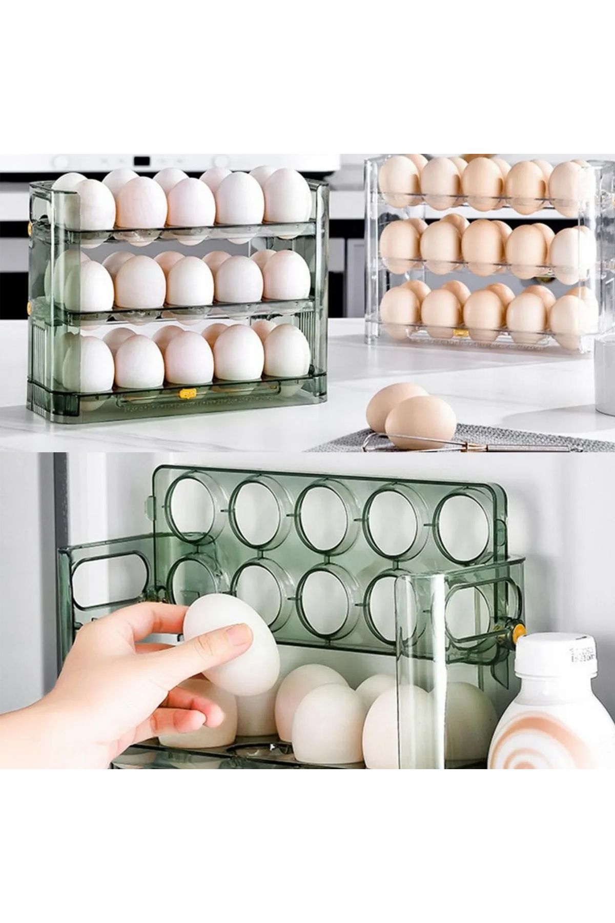 Suncook Pratik 30 Bölmeli Yumurtalık - 3 Katlı Yumurta Rafı Buzdolabı Organizeri ve Saklama Kabı