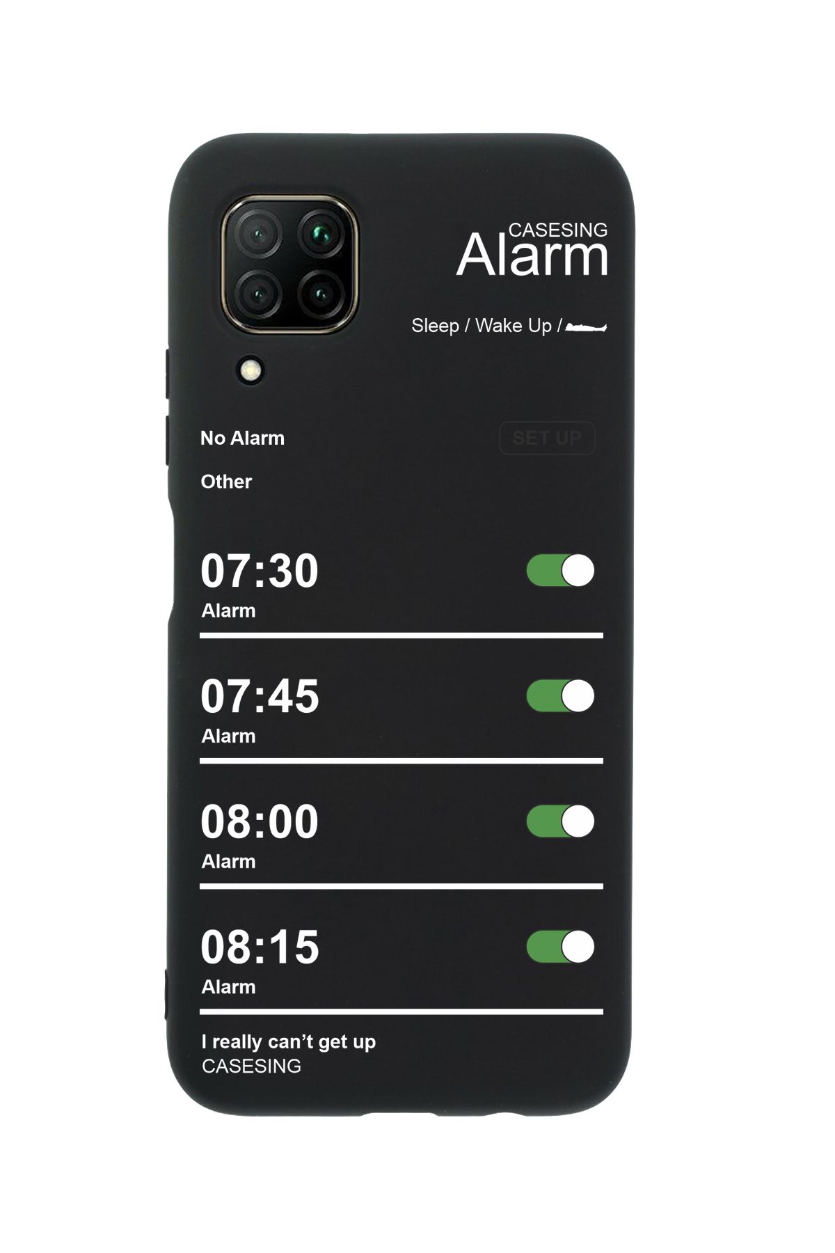casesing Huawei P40 Lite Siyah Alarm Tasarımlı İçi Süet Kaplı Lansman Kılıf