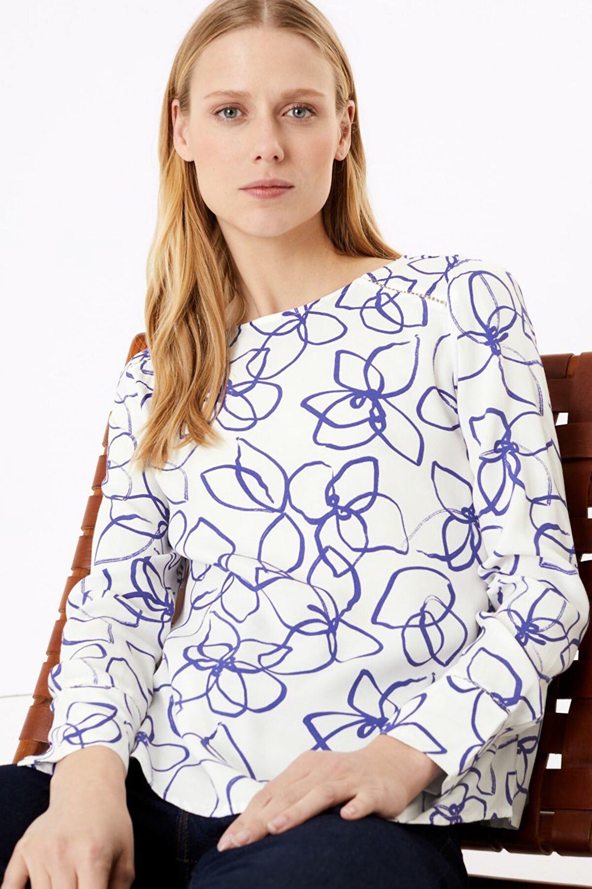 Marks & Spencer Kadın Bej Desenli Uzun Kollu Bluz T43003061