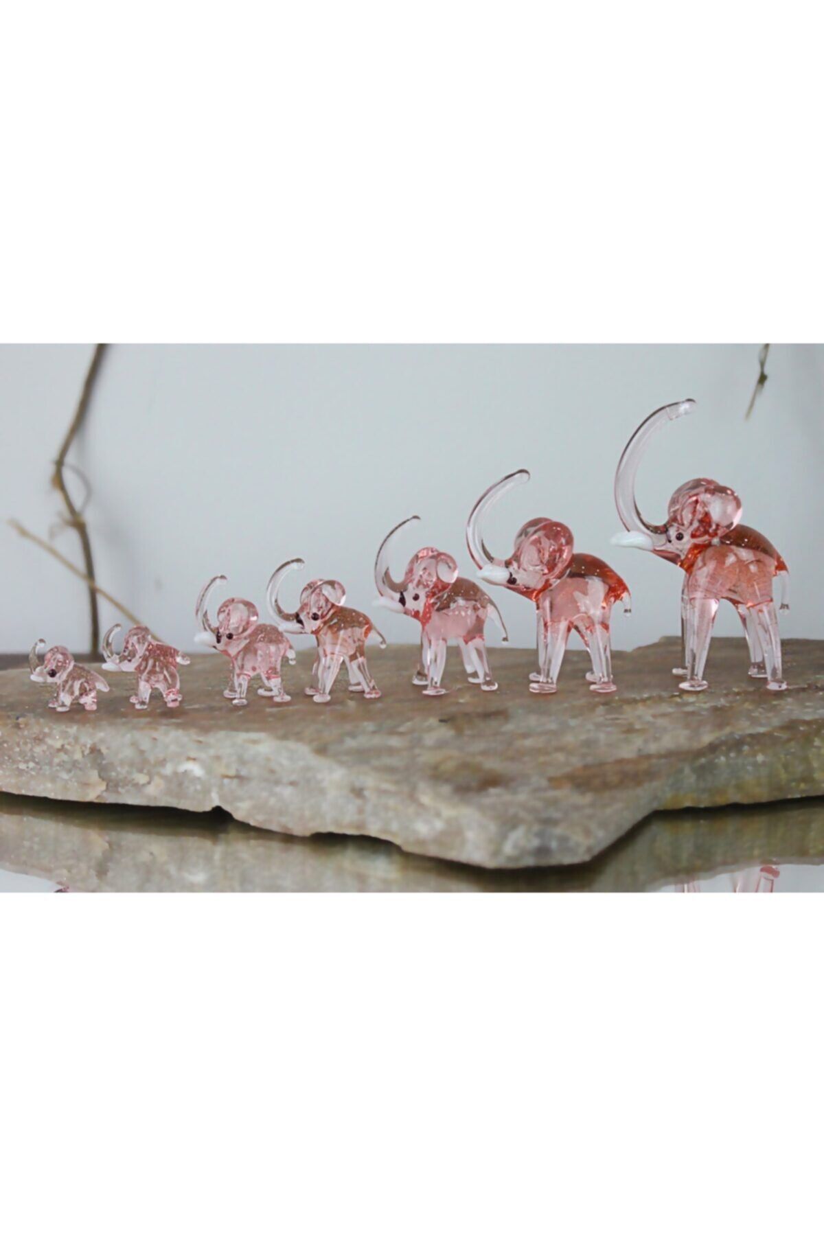 ADAMODART Pembe Fil 7'li Cam Biblo Set